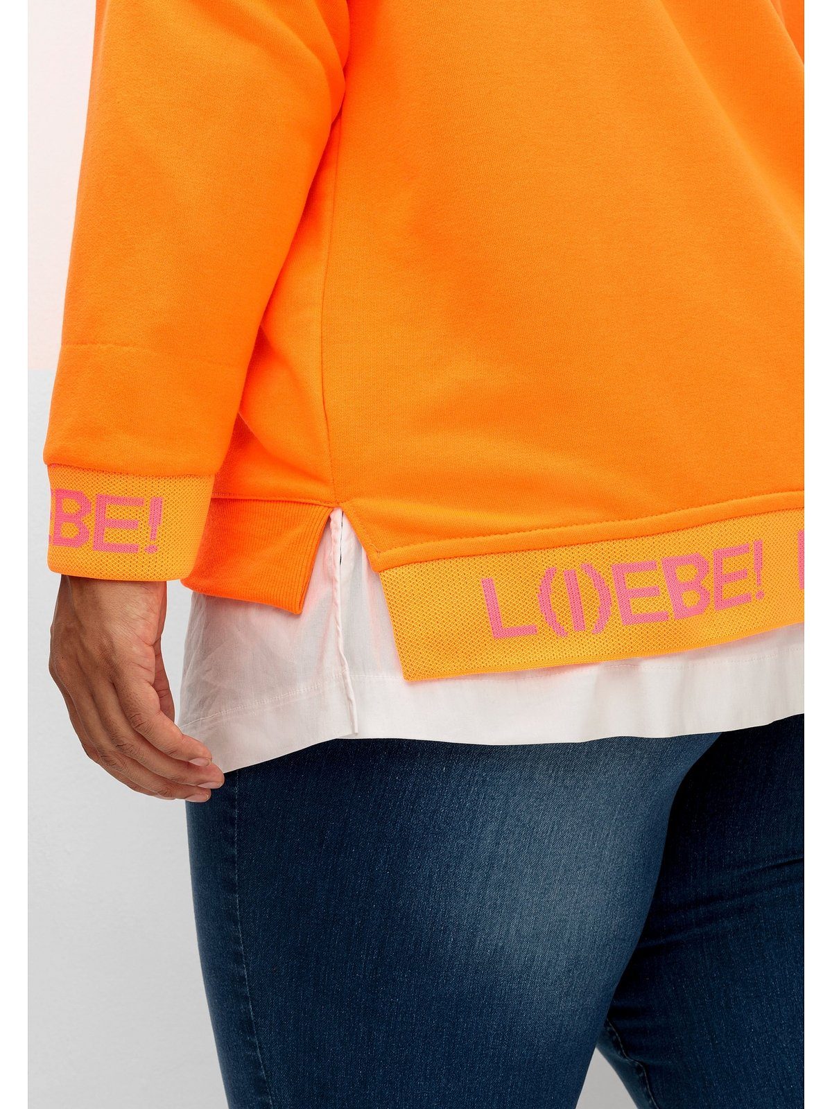 und Neon-Print Sweatshirt Seitenschlitzen Größen Sheego Große mit