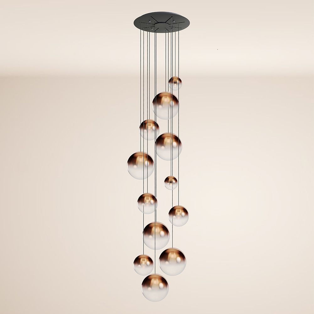 s.luce Pendelleuchte Orb Galerieleuchte 12-flammig Modular Kupfer Verlauf, Schwarz