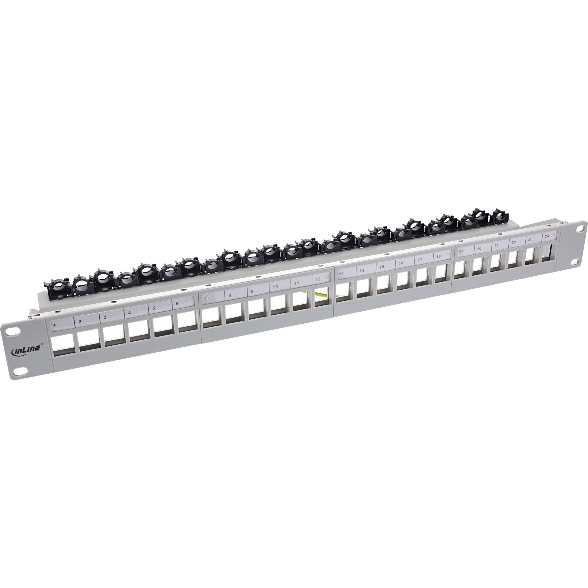 24-fach, Keystone Leerblech Patchpanel, 19", 1HE, lichtgrau Netzwerk-Patch-Panel