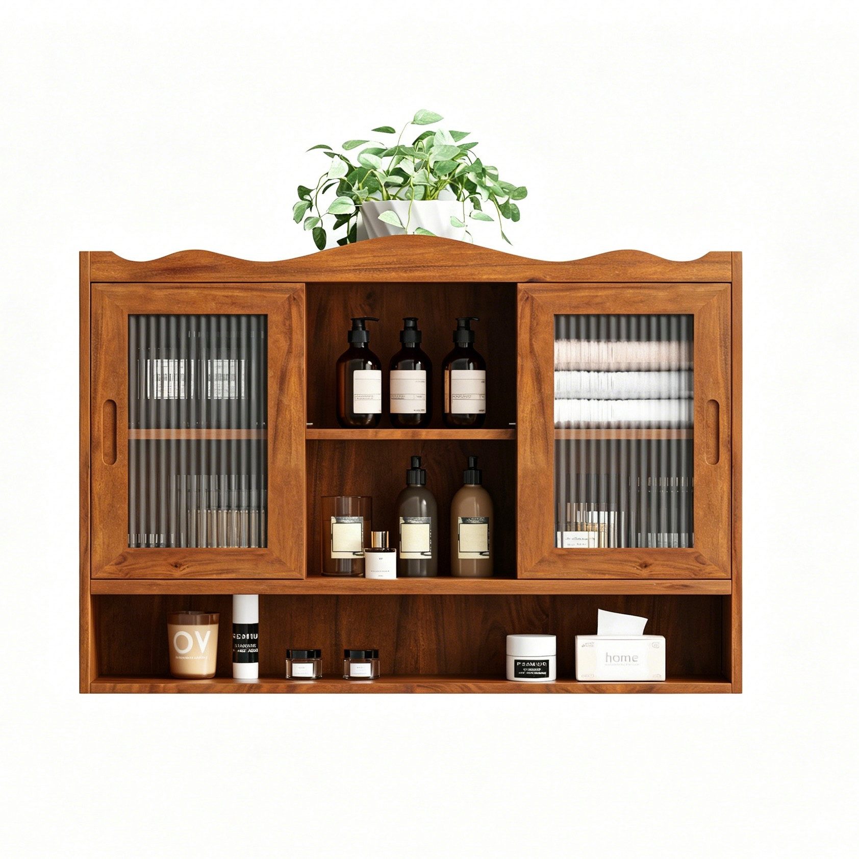 Odikalo Wandhängeschrank Hängevitrine Hängeschränke mit Stauraum, 90 cm breiter Retro-Wandschrank mit zwei Schiebetüren und drei Staufächern, geeignet für Badezimmer, Küchen und Esszimmer
