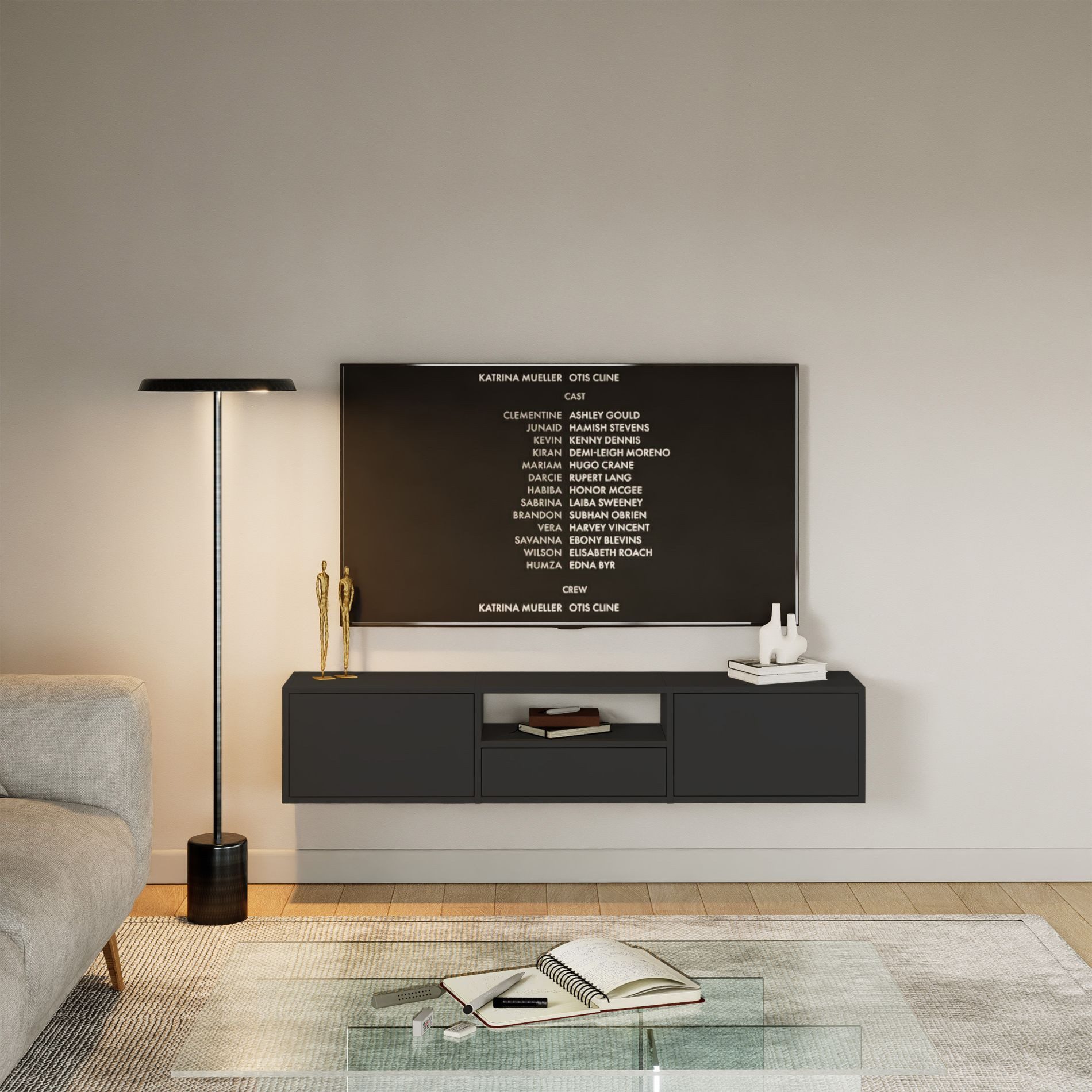 Selsey TV-Schrank FRAMME TV-Lowboard hängend 150 und 100 cm, mit Fächern und Ablagen