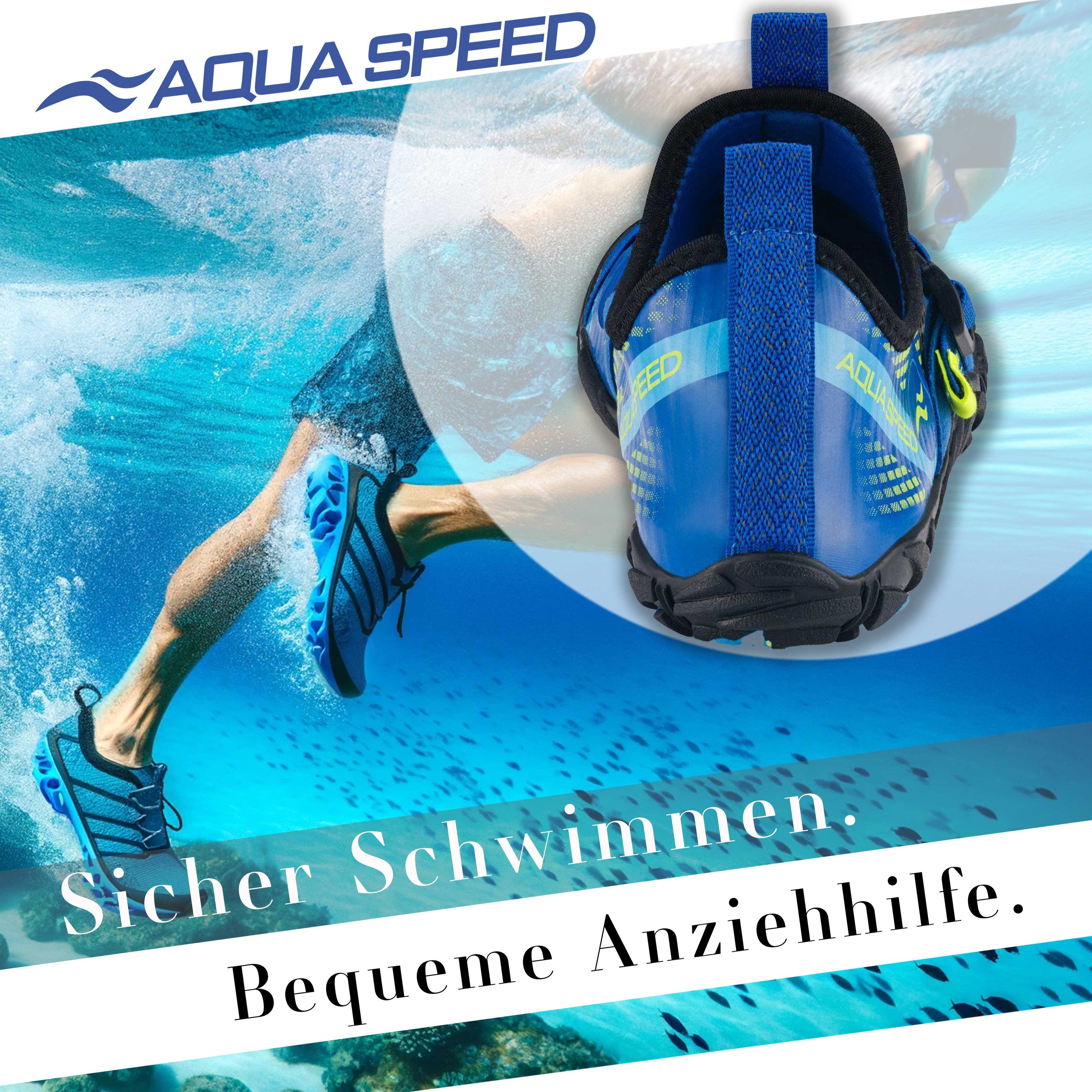Aqua Speed LACERTO Wasserschuhe Gr. 46 – Blau/Hellblau + Handtuch Wasserschuh (Flexschuhe für Damen – angenehm bei Hitze & Nässe) Federleicht & bequem – Ideal für Urlaub & unterwegs