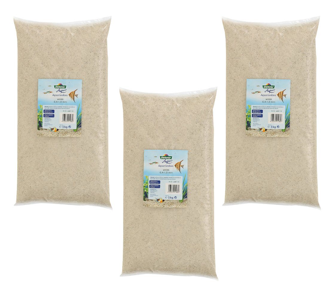 Aquarienkies Aquariensand, Körnung 0.4 - 1 mm, 3 x 5 kg, weiß