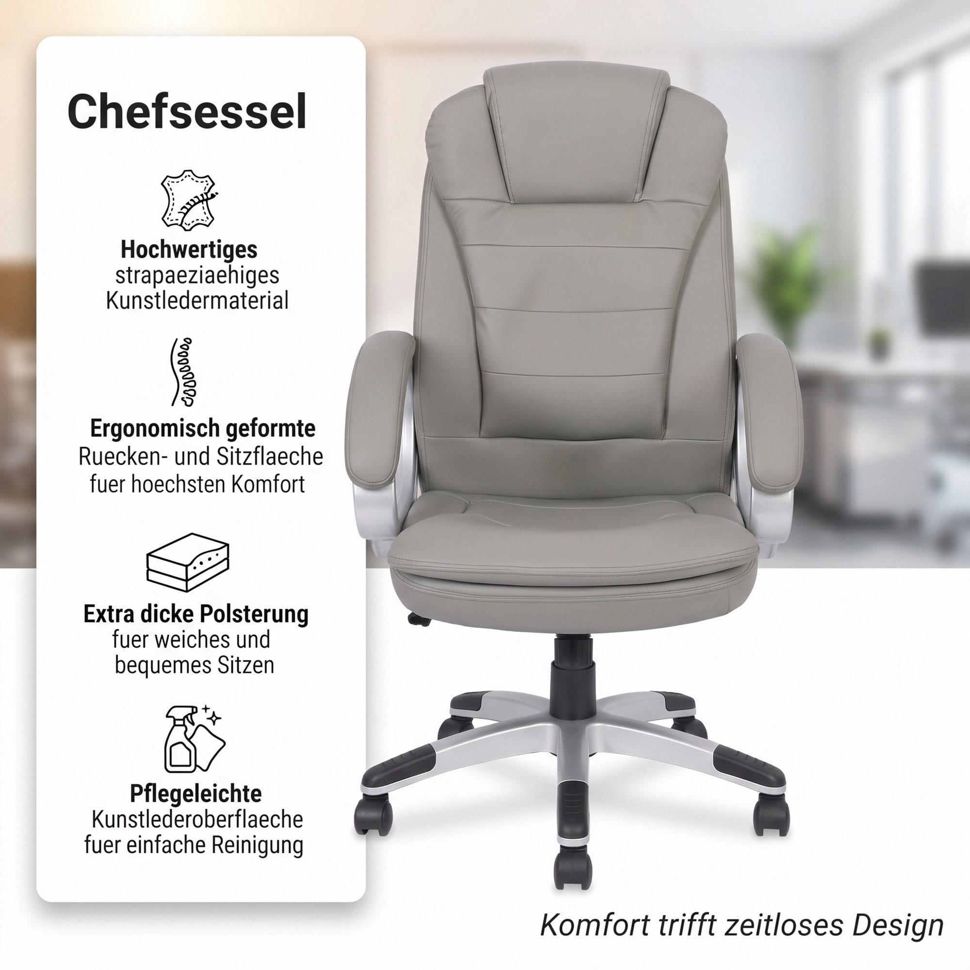 Mucola Schreibtischstuhl Chefsessel Bürostuhl 120 KG Drehstuhl Schreibtischstuhl Gaming Stuhl (Stück), Rückenlehne mit integrierter Kopfstütze