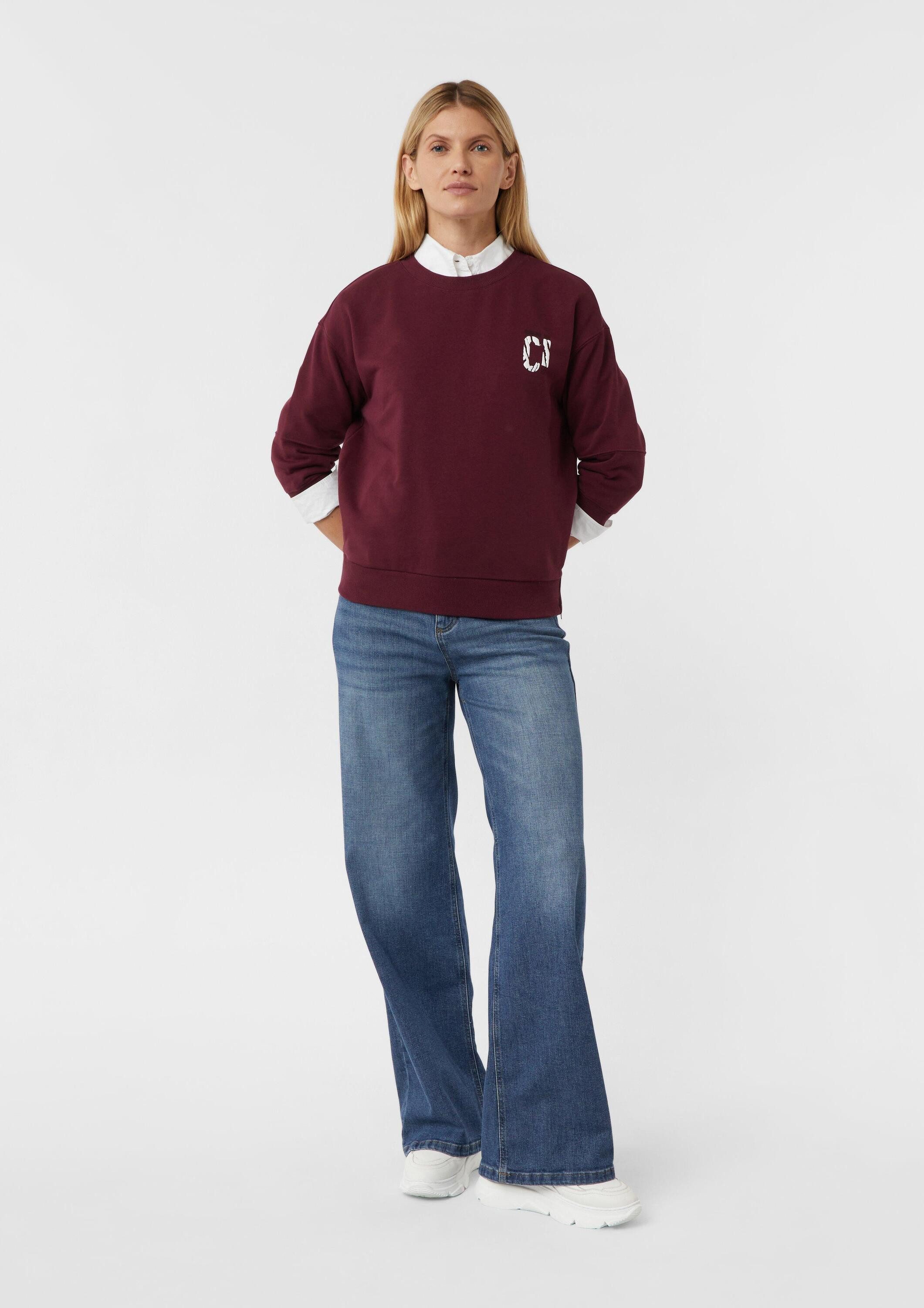 comma 3/4 Arm-Pullover Sweatshirt Sweater mit Artwork und seitlichen Reißverschlüssen