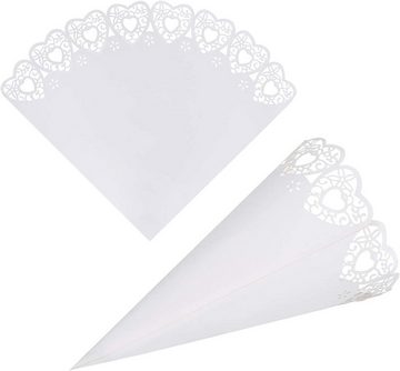 SOTOR Konfetti 50 Stück Hochzeits-Konfetti-Kegel für Blütenblätter, Weiß, Konfetti Konus Tüten Deko Herz-Papierkegel für Süßigkeiten-Buffet