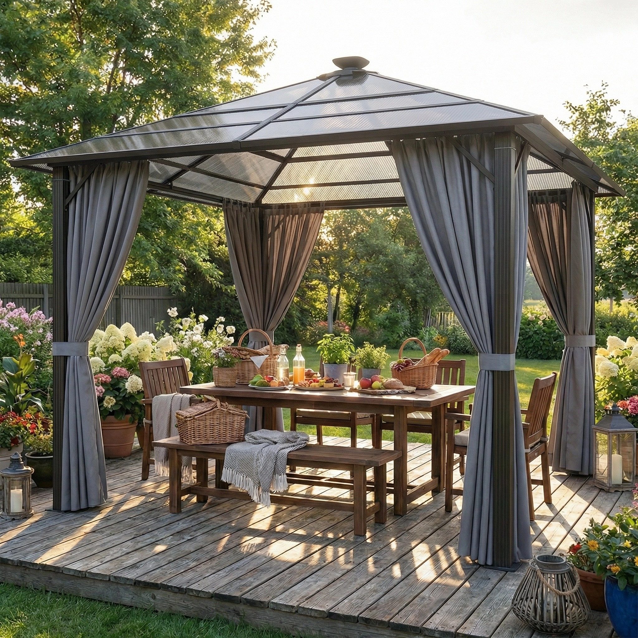 GUNJI Pavillon 3x3/3x4m Gartenpavillon mit 4 Seitenteilen&LED-Beleuchtung, (mit 4 Seitenteilen, Beine aus verdichtetem Aluminium, für Balkon, Terrasse), robuste – Bild 3 von 5