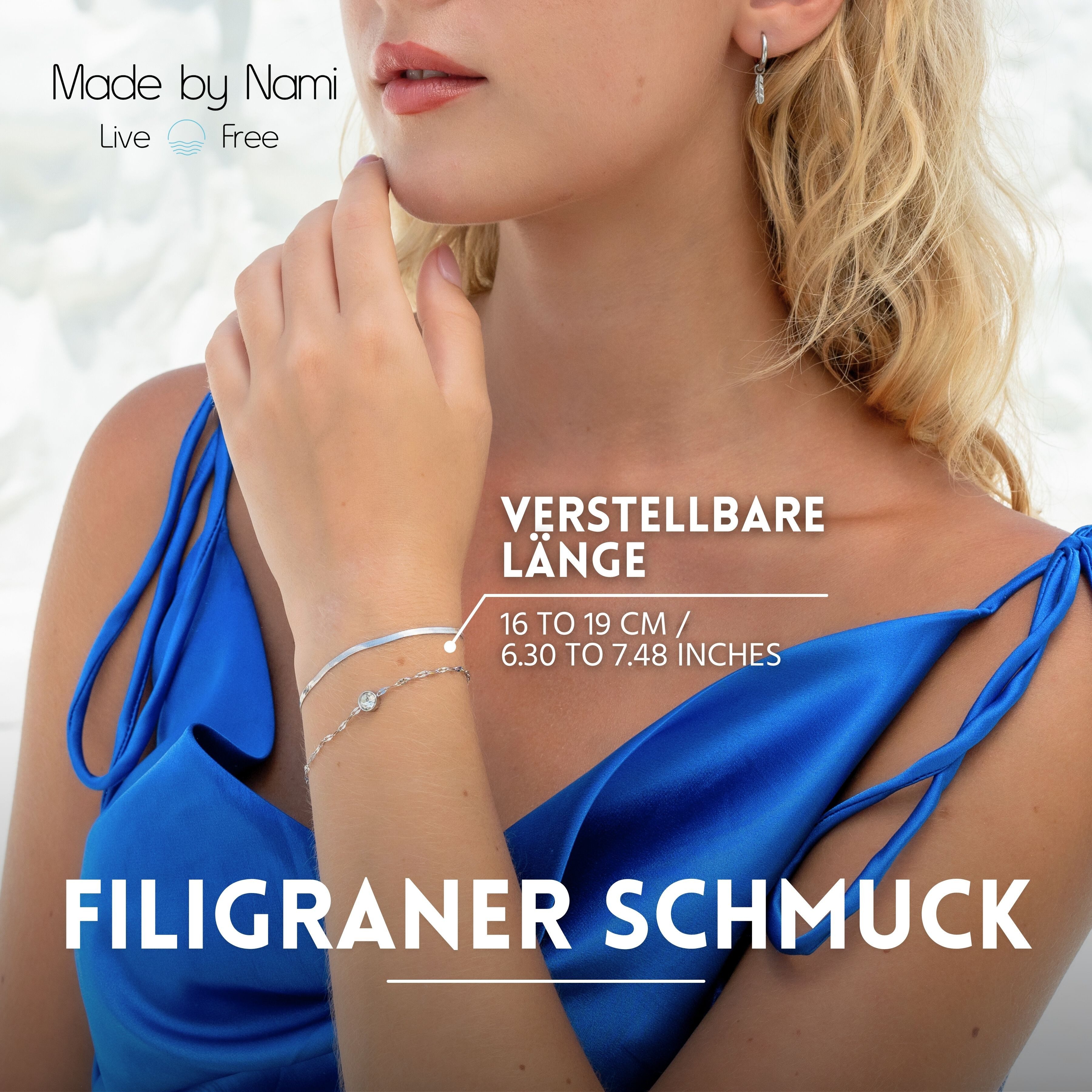 Made by Nami Edelstahlarmband Zweireihig in Silber oder Gold aus Chirurg. Edelstahl mit Edelsteinen, 16 + 3 cm Hypoallergen Wasserfester Schmuck Geschenke für F – Bild 3 von 5
