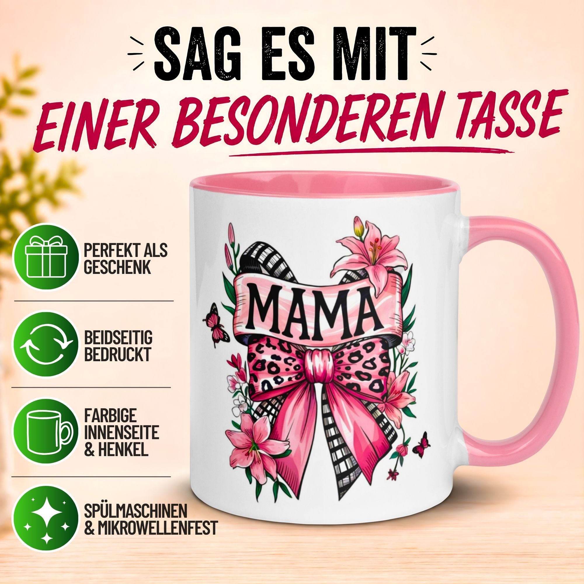 Momentals Tasse Mama – Schmetterling Schleife – Beste Mama Geschenk Becher Weihnachten, Gratis Versand · Links-&Rechtshänder · Spülmaschinenfest