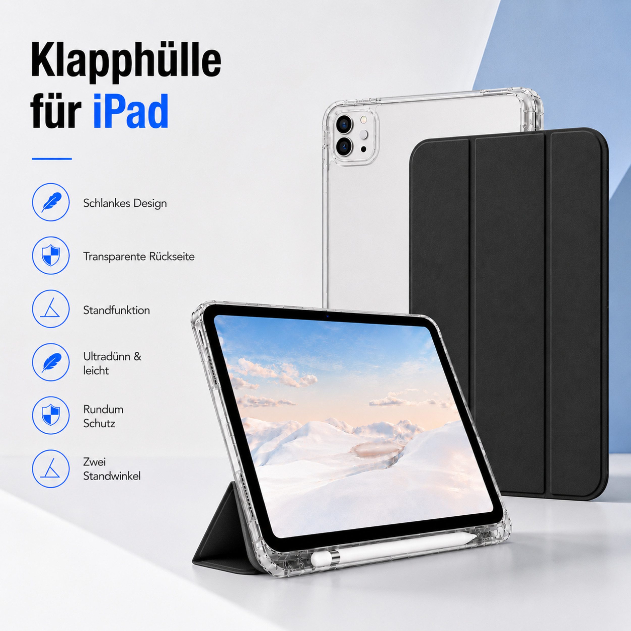 PlugUp Tablet-Hülle iPad Pro 11 Zoll (M5/M4) 2025/2024 mit Stifthalter 11 Zoll, iPad Pro Hülle mit Stifthalter, dünn & transparente Rückseite – Bild 3 von 5