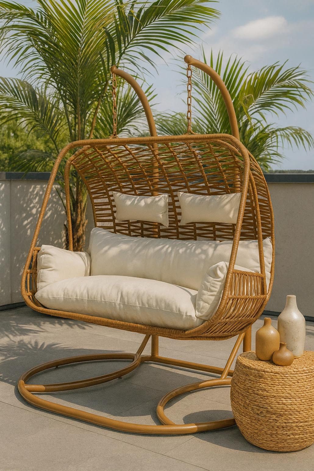 Kobolo Hängesessel Hängekorb MABURI aus Polyrattan, Hängeliege Sessel Hängestuhl weiche (1 Stück, 1-St., mit Gestell), hochwertiges Polyrattan - für 2 Personen