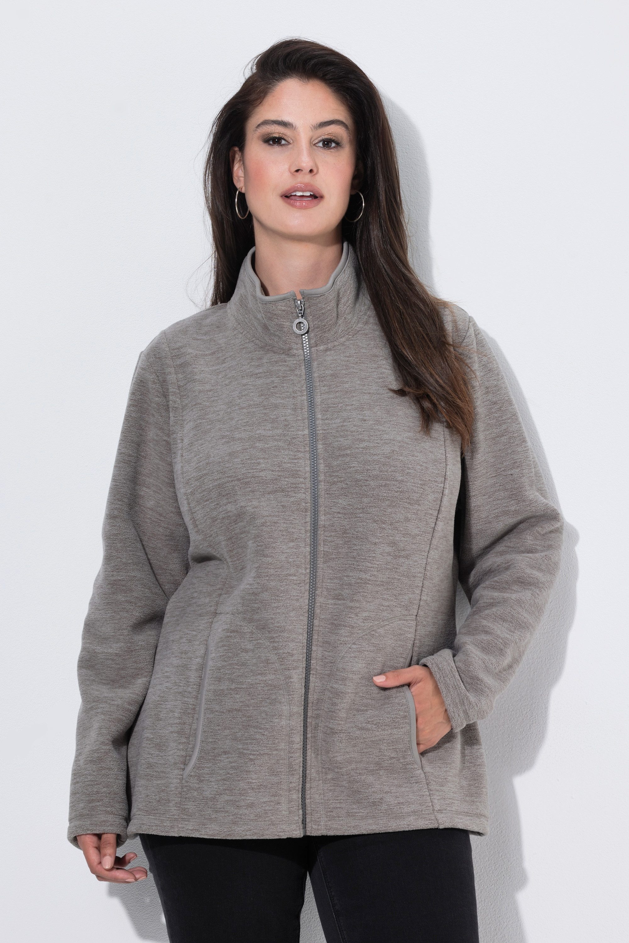 Ulla Popken Sweatjacke Fleecejacke meliert Stehkragen Langarm