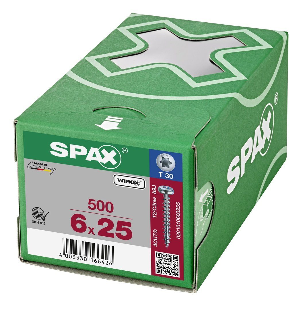 SPAX Spanplattenschraube Universalschraube, 6x25 mm 500 weiß St), (Stahl verzinkt