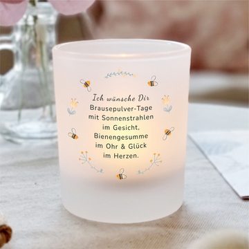 KÜSTENGLÜCK Windlicht Brausepulver; Geschenk für Frauen; Teelichtglas mit schönem Spruch (1 St), aus Glas