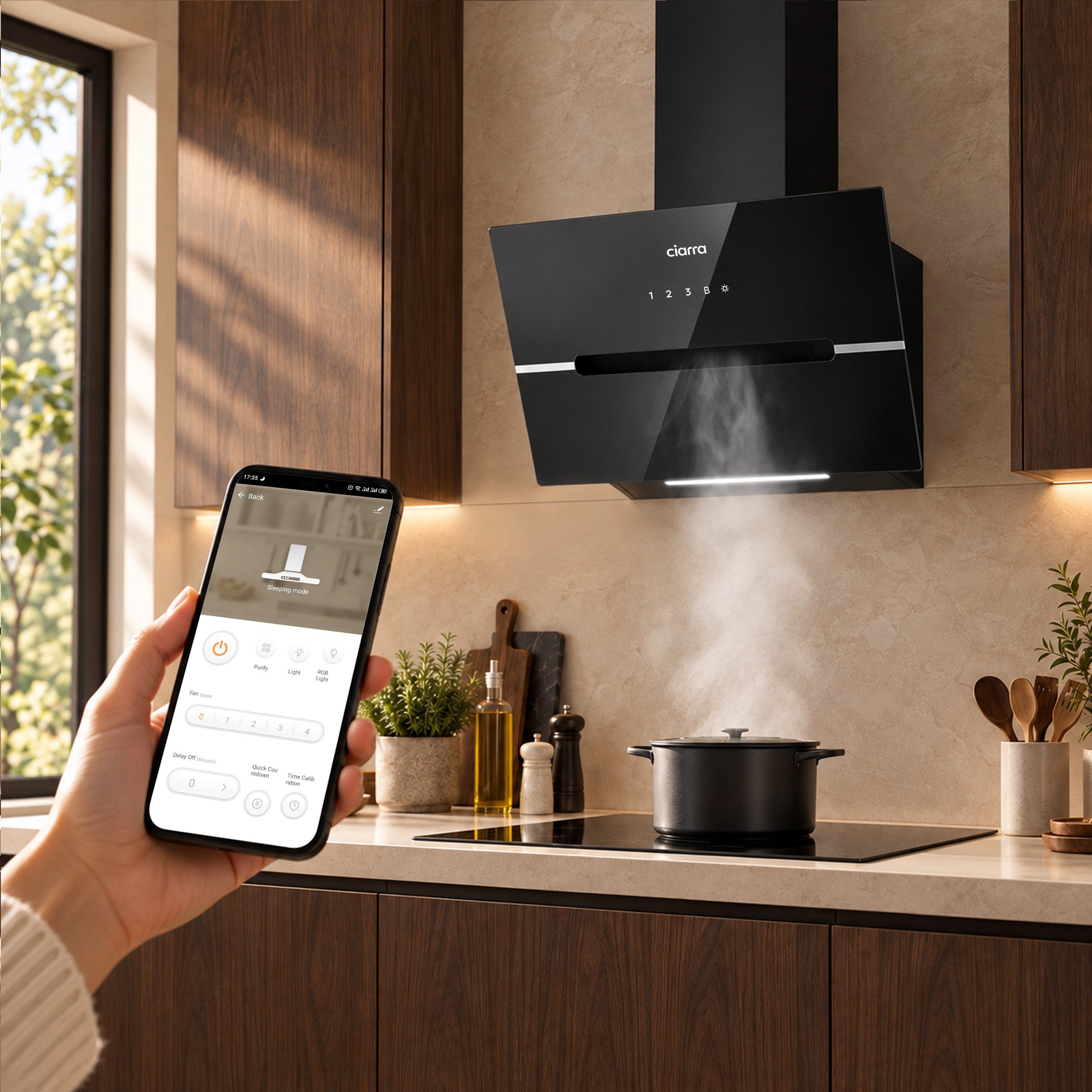 CIARRA Kopffreihaube 60 cm Dunstabzugshaube A+++ 688 m³/h Umluft & Abluft VM6736FB Serie 4 Stufen Inkl. BOOST Leise Schräghaube WIFI-APP Touch Control Umluft &  – Bild 3 von 5