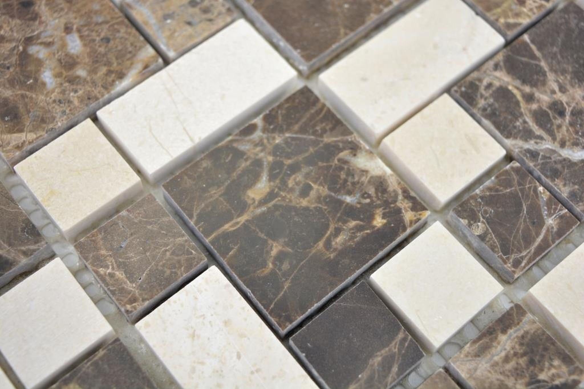 Thumbnail - Mosani Mosaikfliesen Marmor Mosaik Fliese emperador dunkelbraun crema hellbeige