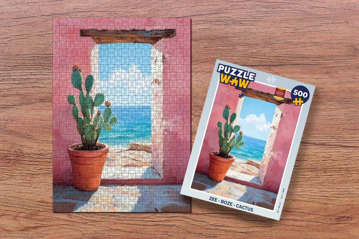 MuchoWow Puzzle Meer - Rosa - Kaktus, 500 Puzzleteile, Foto-Puzzle, Bilderrätsel, Puzzlespiele, Spielzeug