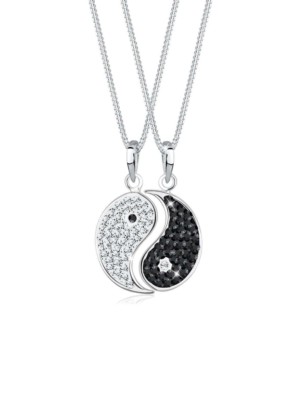 Elli Ketten-Set Partnerkette Yin Yang 925 Silber, mit Kristallen von Swarovski®, Yin und Yang