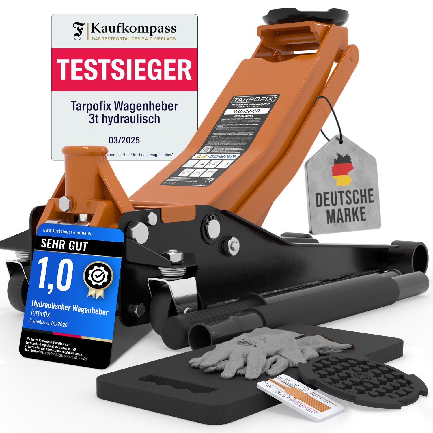 Tarpofix® Wagenheber Tarpofix® Hydraulischer Wagenheber 3t mit Doppelzylinder, max. Hubhöhe: 47.5 cm, Robuster Hydraulikheber mit 85 - 475 mm Hubhöhe