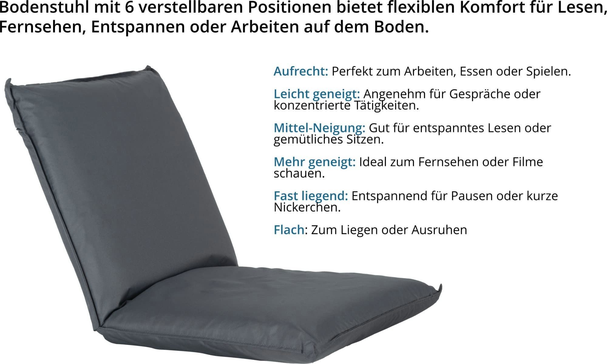Stagecaptain Relaxsessel BSL-95 Bodensessel - Flexibler Klappsessel für drinnen und draußen (inkl. Tragegurt für Transport - Wasserabweisend und staubdicht), verstellbare Rückenlehne mit 6 Positionen (90° bis 180)