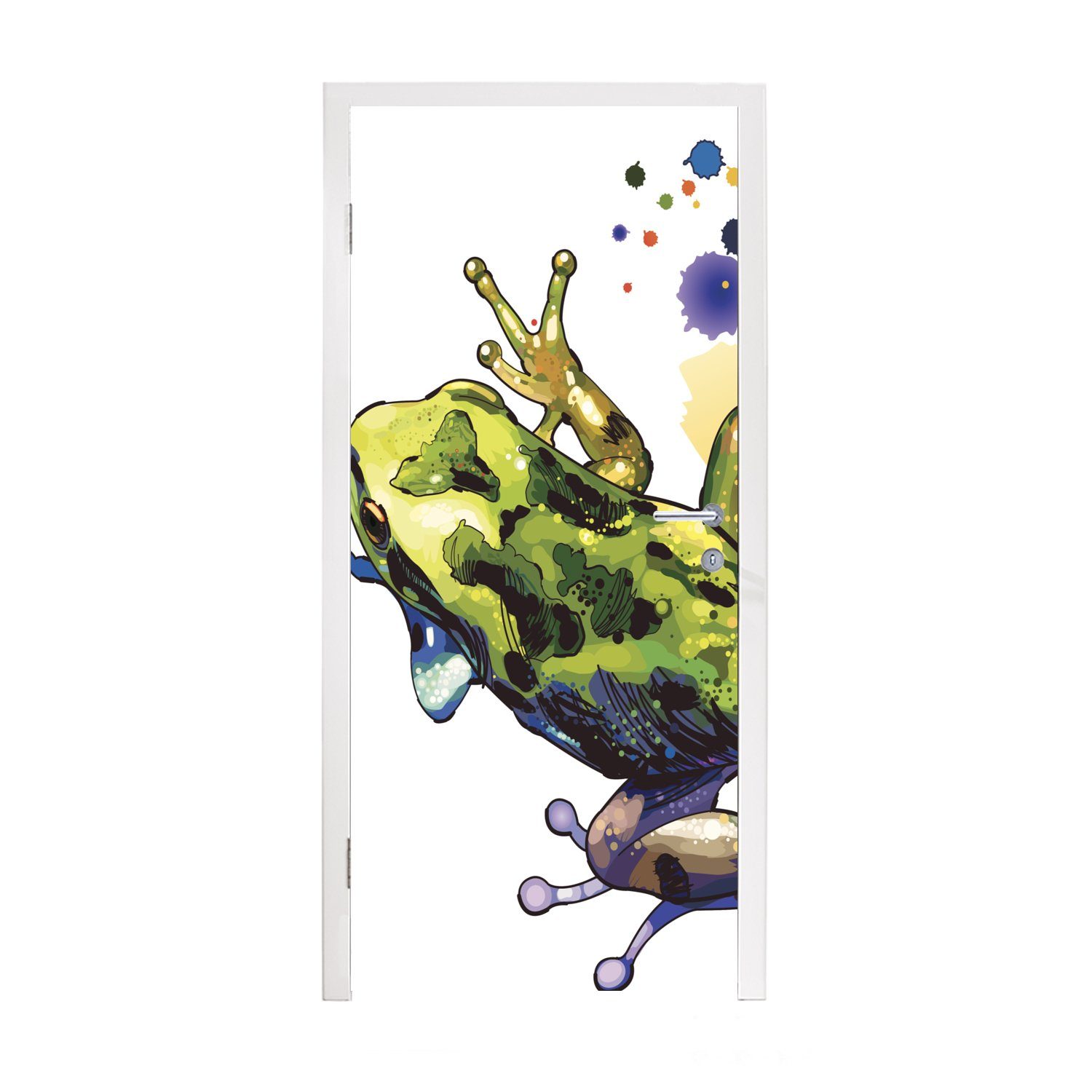 MuchoWow Türtapete Frosch - Aquarell - Weiß, Matt, bedruckt, (1 St), Fototapete für Tür, Türaufkleber, 75x205 cm
