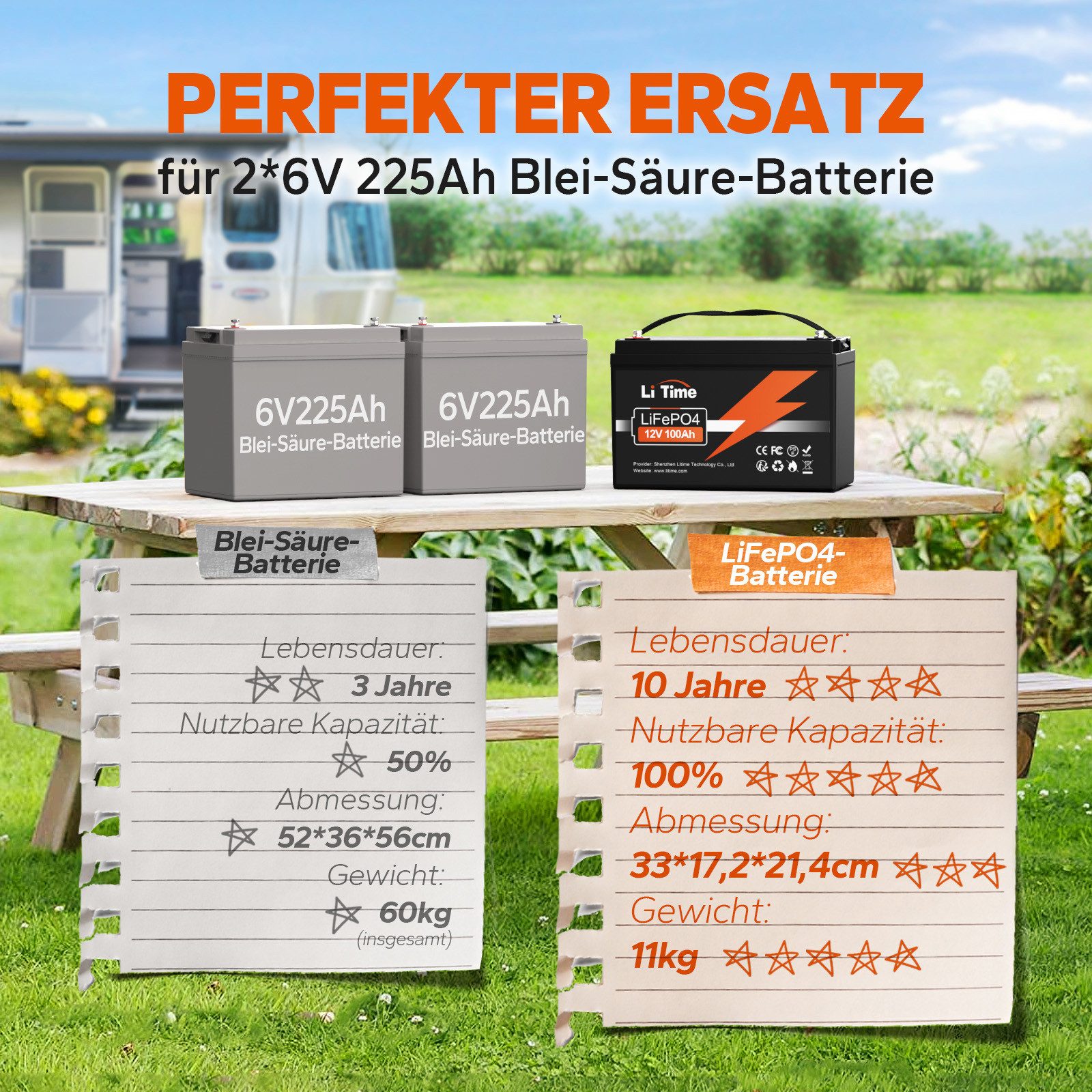 LiTime LiTime 14.6V 20A Lithium Batterieladegerät Akku-Set (12 V, 1 St), Geeignet für LiTime 12V LiFePO4 Lithium Batterie
