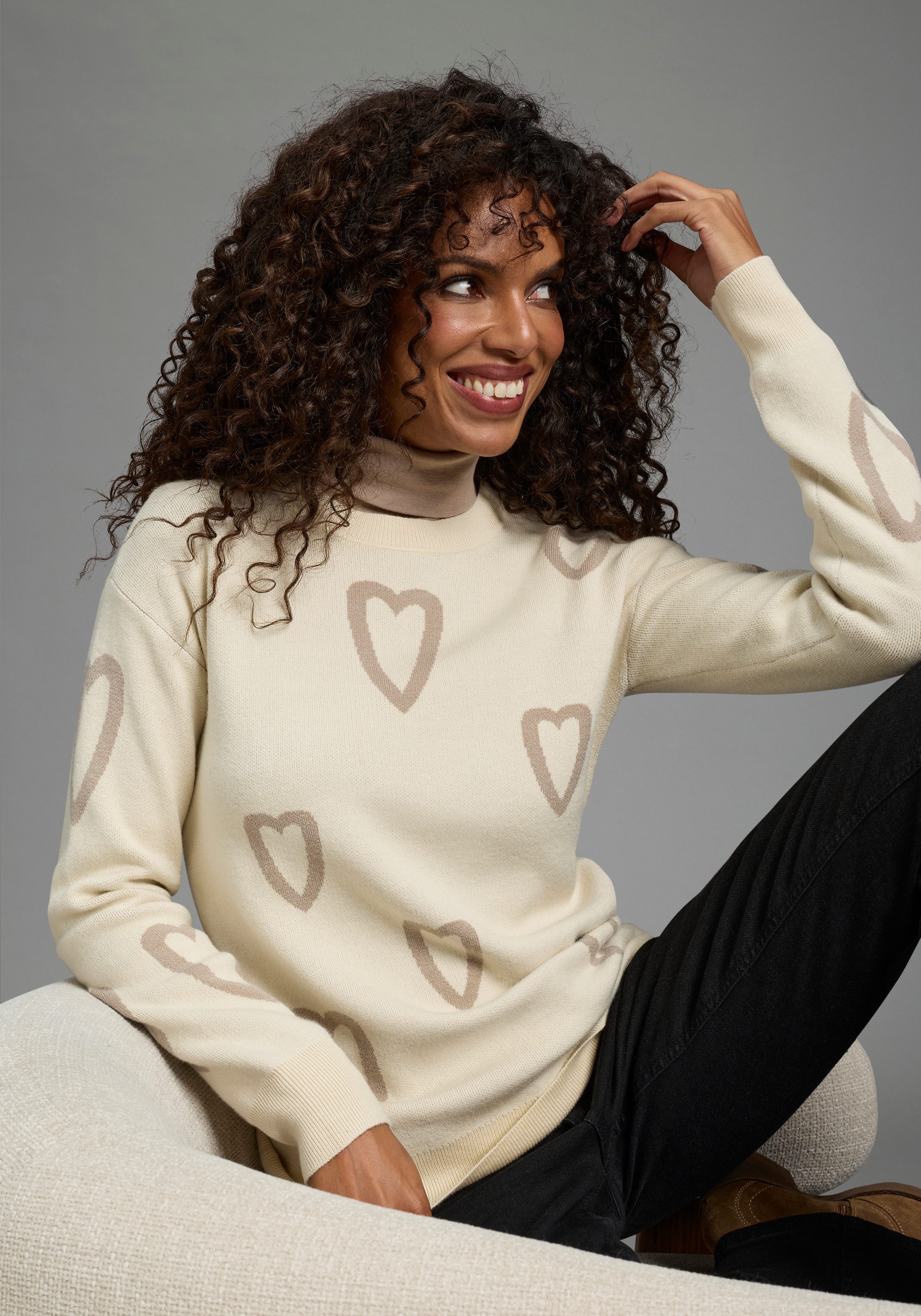 Laura Scott Rundhalspullover kuscheliger Winterstrick mit Muster