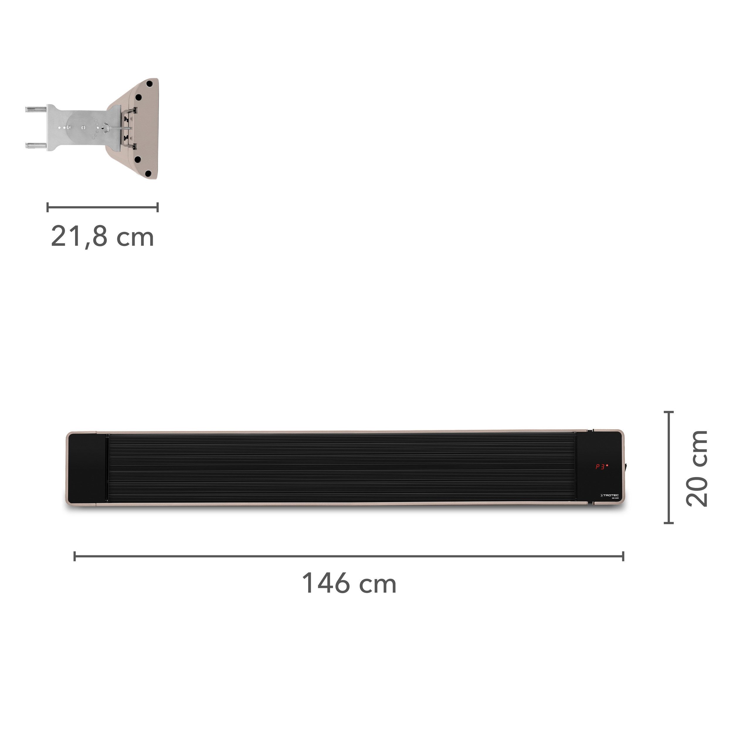 TROTEC Infrarotstrahler TROTEC Dunkelheizstrahler IRD 2400, Gleichmäßige und zielgerichtete Wärmeverteilung 3 Heizstufen