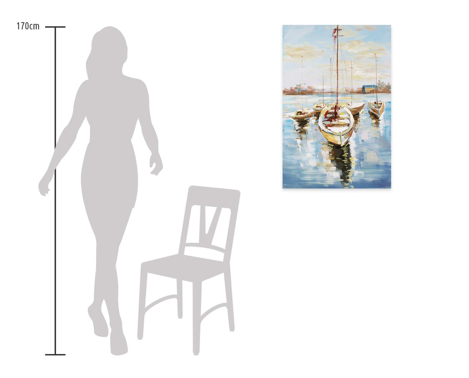 cm, Wohnzimmer Leinwandbild Gemälde Wandbild Hafenromantik 100% HANDGEMALT KUNSTLOFT 60x90