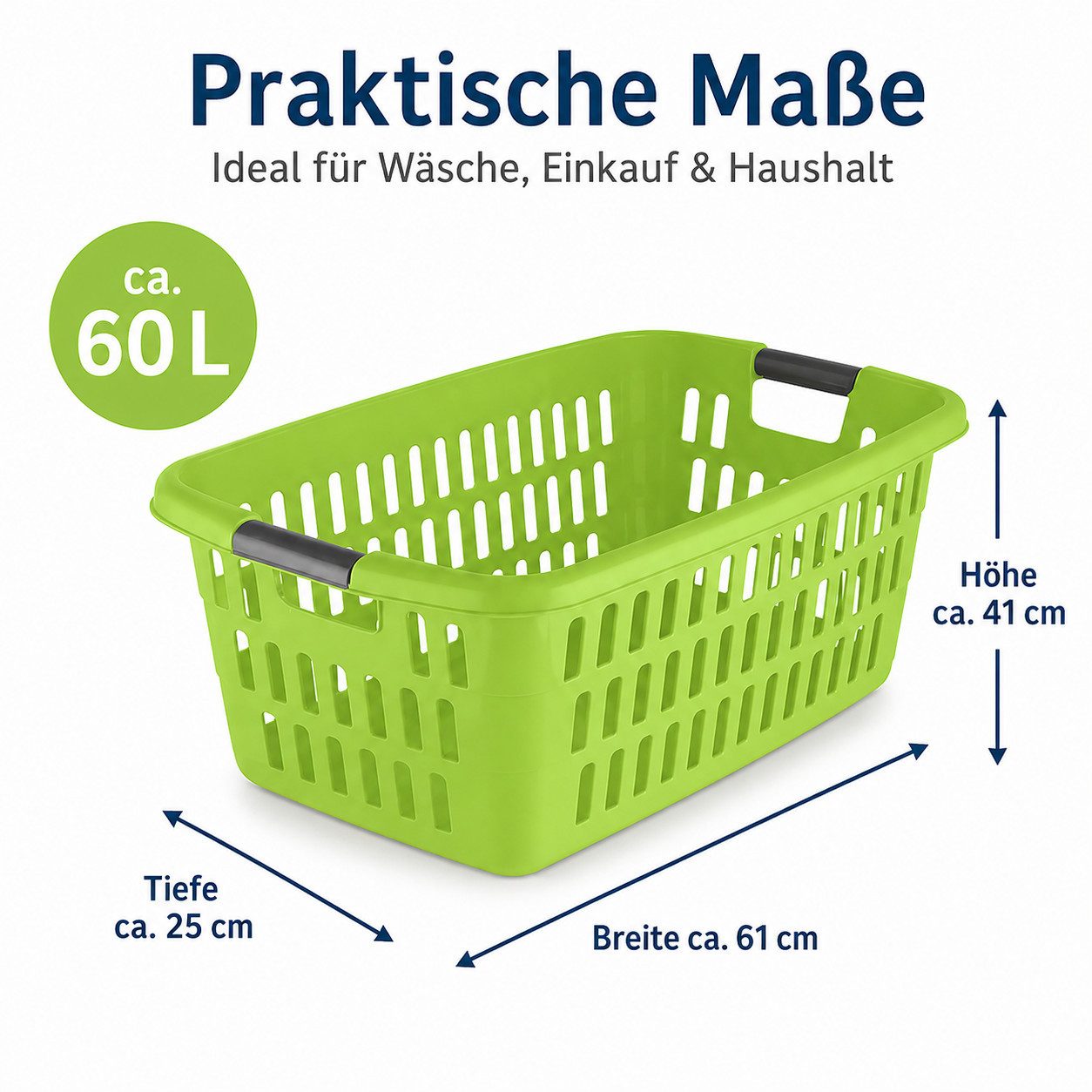 Testrut Wäschekorb Großer Wäschekorb mit Seitlichen Eingriffen und Belüftung – 60L Kapaz.