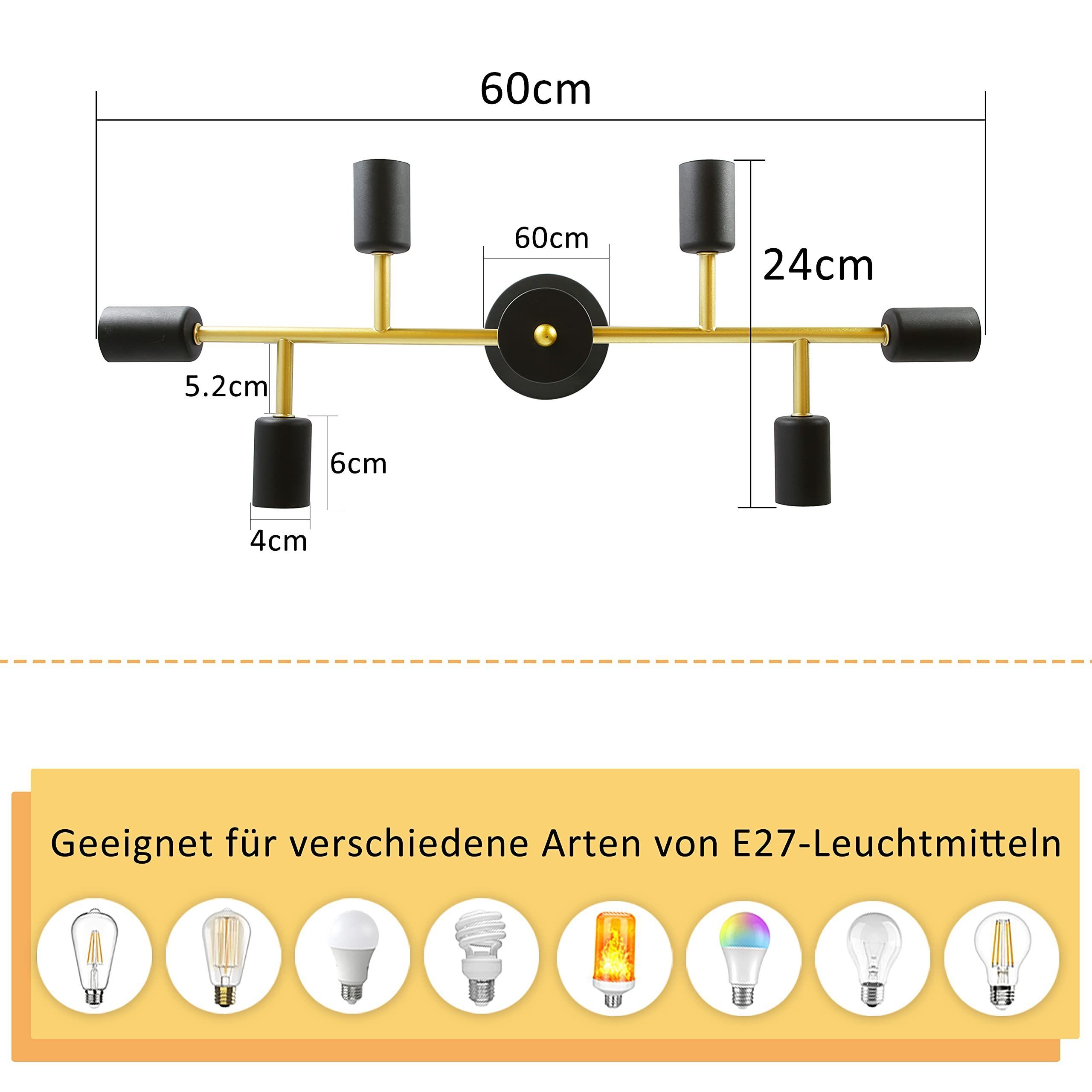 ZMH Deckenleuchte Schwarz 6 E27 Retro Kronleuchter, Flammig Küche ohne Industrial Leuchtmittel