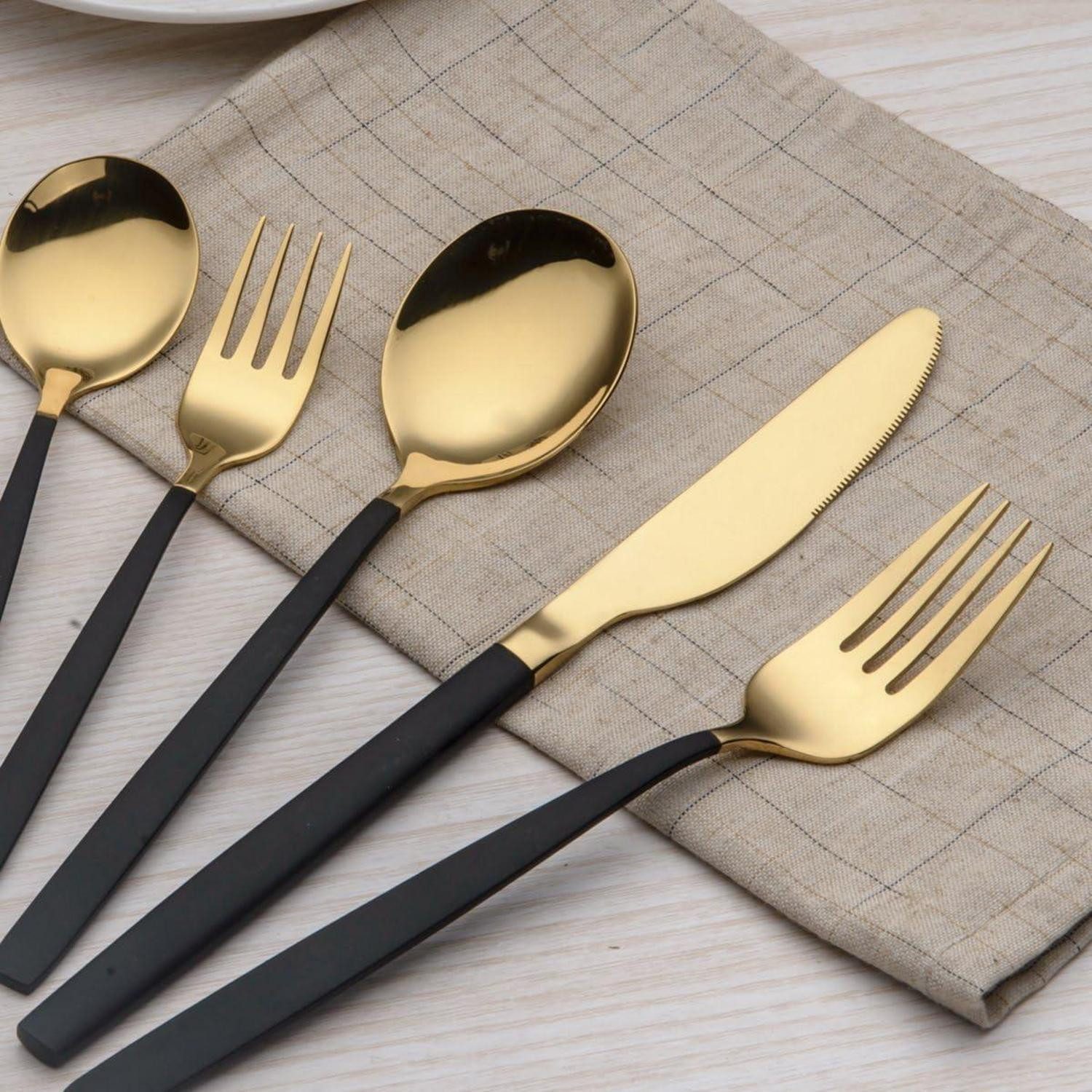 LuxusKollektion Besteck-Set Besteckset Edelstahl 30 Service 6 Schwarz Gold 03. Gold und Schwarz (30-tlg) – Bild 2 von 5