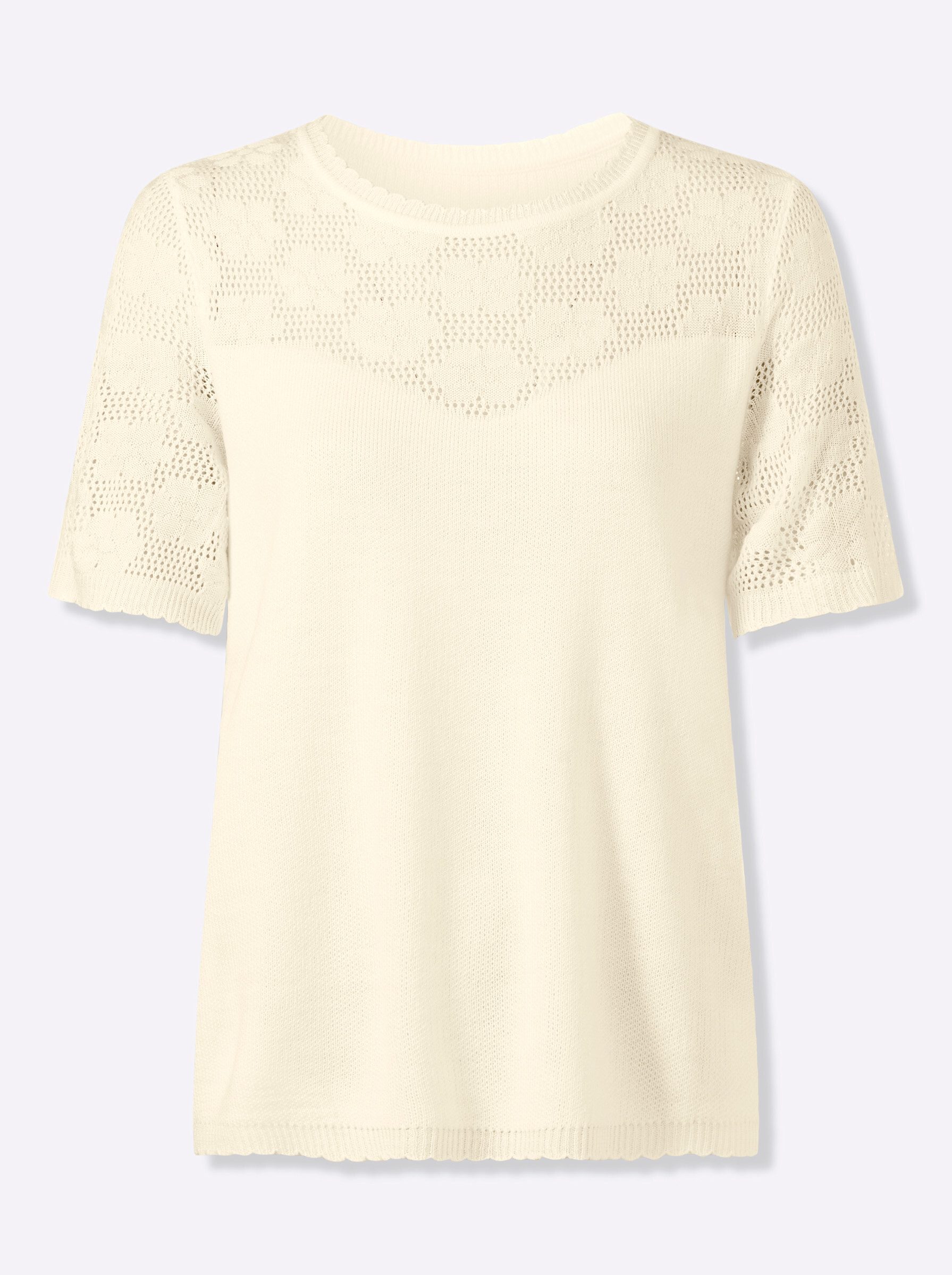 Sieh an! Strickpullover Ajour-Pullover Kurzarm Ajour, Jacquard