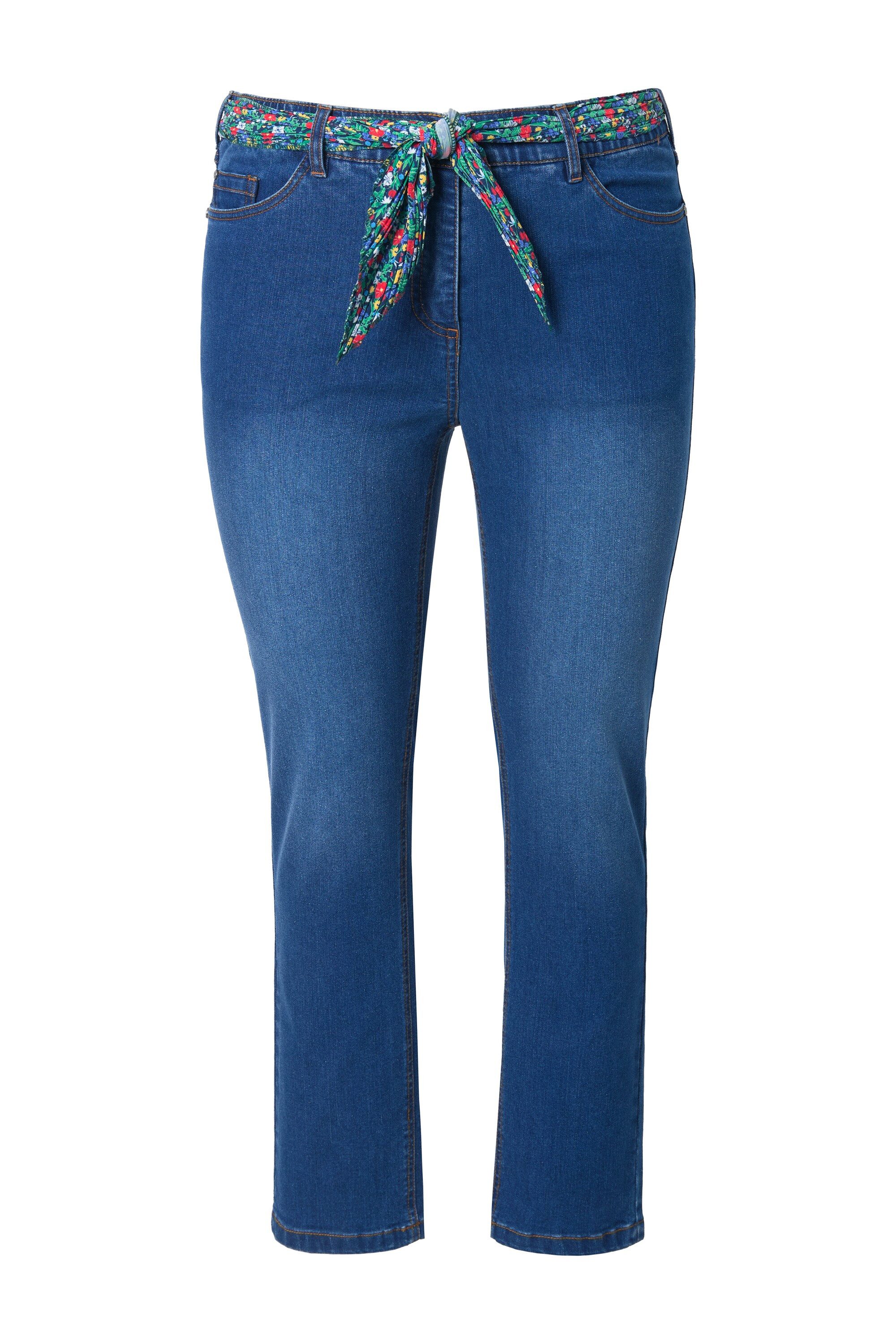 Ulla Popken Regular-fit-Jeans Jeans Sarah Tuchgürtel verkürzt schmales Bein