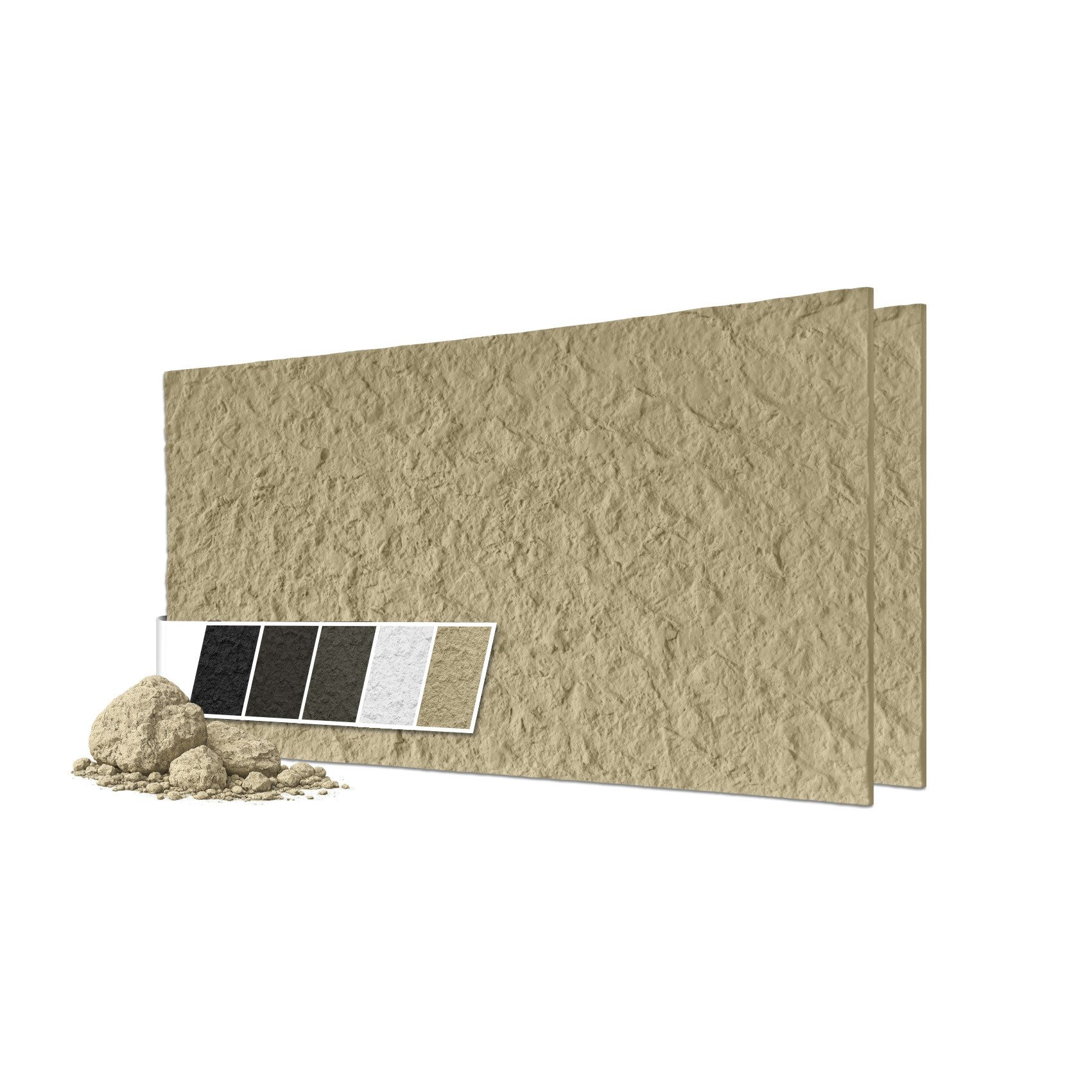 Hexim 3D Wandpaneel, BxL: 6x12 cm, (Steinoptik 2 Stück 120x60cm – Felswand PU Wandverkleidung, Täuschend echte Bruchstein 3D Paneele für Wohnzimmer – 2cm starke Stone Steinplatte (1,44m² Beige)