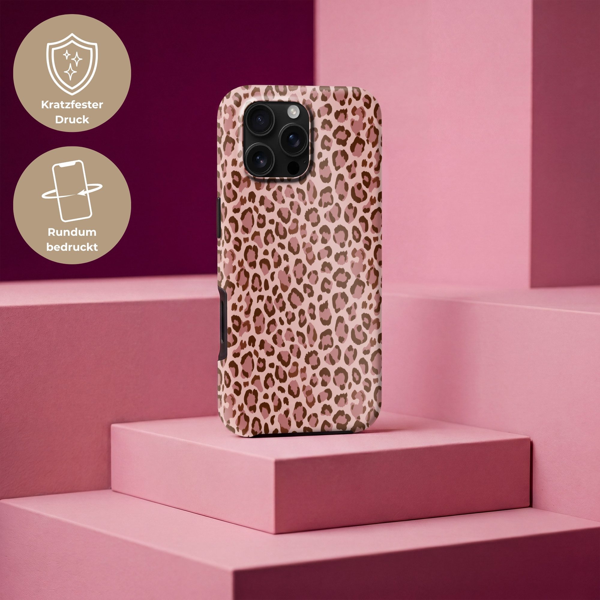 OnlyWow Handyhülle Magsafe für Apple iPhone 16 Pro Max Leopard - Muster - Rosa, Phone Case, Hardcase, Stoßfest, Schutzhülle
