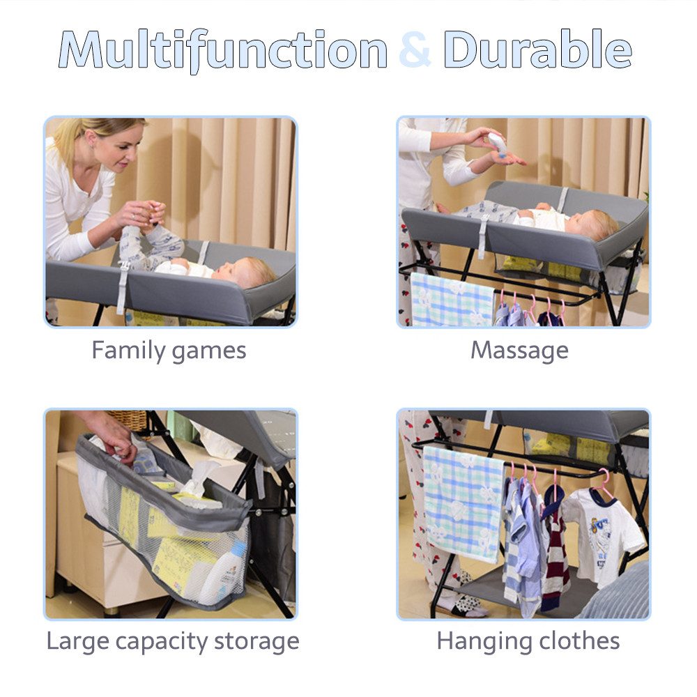 JEOBEST Wickeltisch Wickelauflage Mulde Kommode Unterlage Wickeln Baby Kind (KLAPPBAR), (1-tlg), Höhenverstellbar, Wasserdichte, Staufach, Mit Bremse – Bild 4 von 5