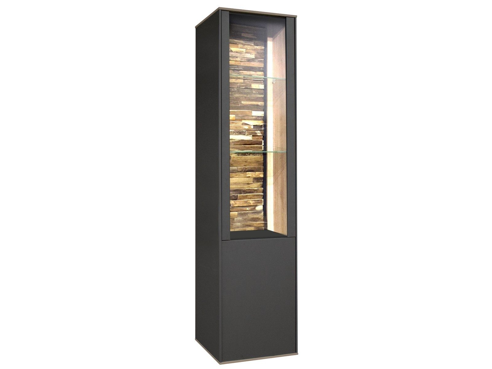 Storado Standvitrine Faro Standvitrine 20054 Standvitrine Faro: Modernes Design in Asteiche/Anthrazit.