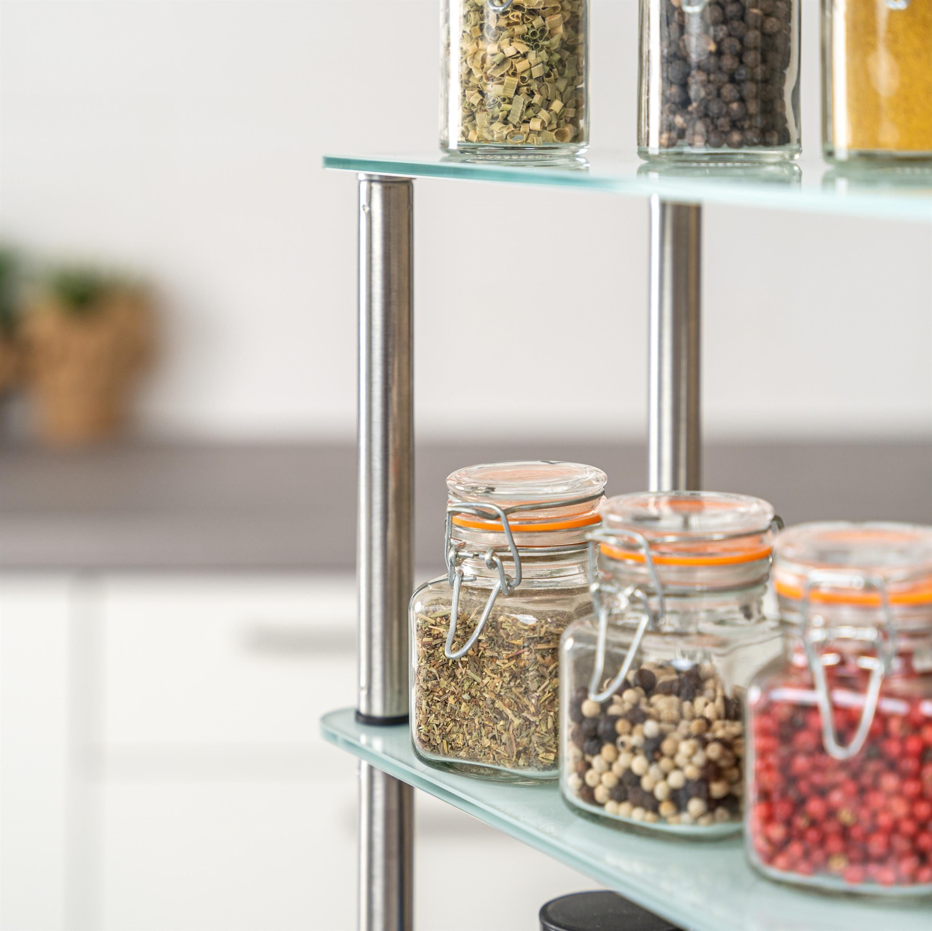 bremermann Küchenregal Glas-Regal, Küchenregal 2 Ebenen, Glas/Edelstahlfüße, weiß