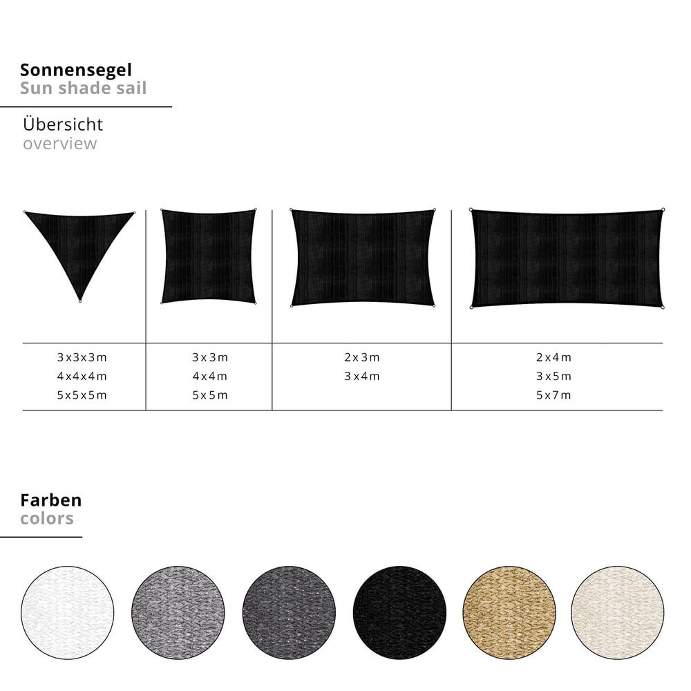 Lumaland Rectangular Sun Shade Sail 2x3 Meters Light Grey, Weatherproof, 100% HDPE with Stabilizer for UV Protection