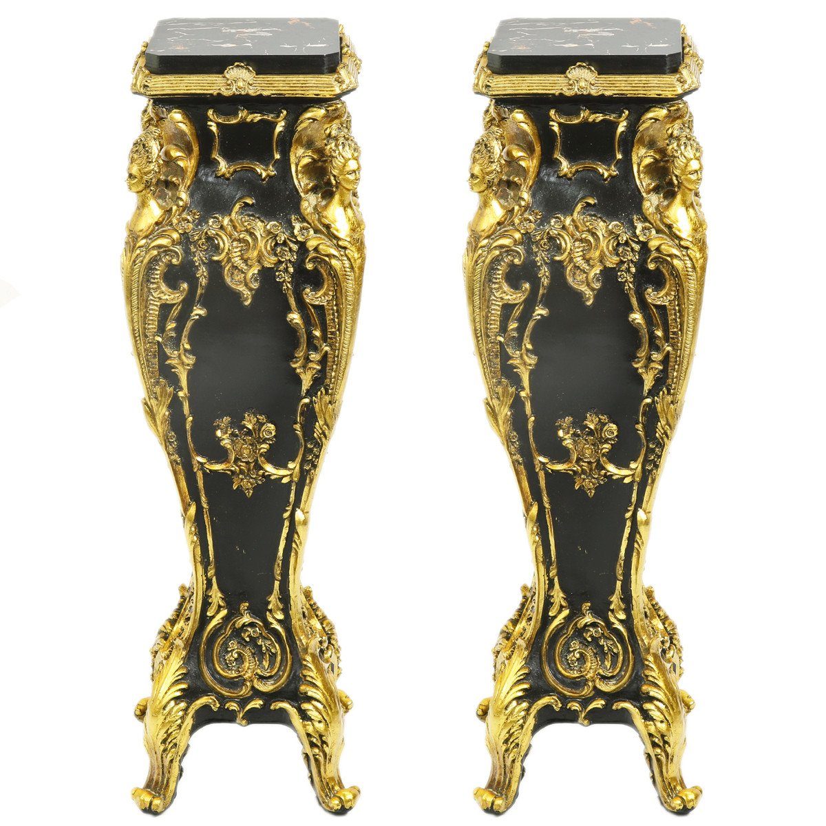 Casa Padrino Beistelltisch Barock Marmor Säulen Set Gold / Schwarz 25 x 25 x H.70 Mod.2 - Marmor Säule (2 Stk) - Limited Edition