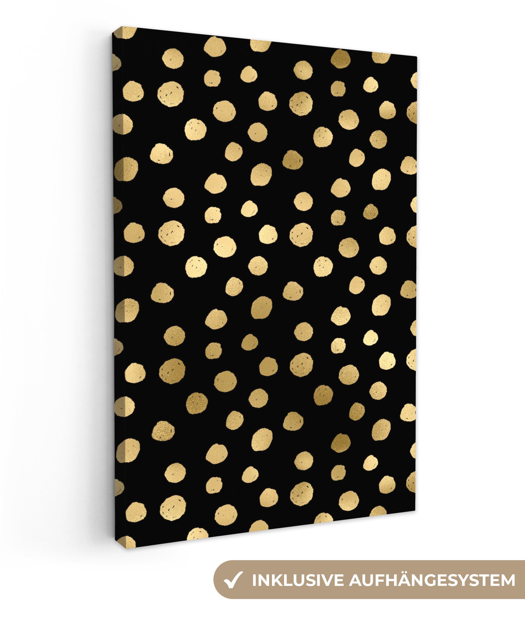 OneMillionCanvasses® Leinwandbild Muster - Punkte - Gold, (1 St), Leinwandbild fertig bespannt inkl. Zackenaufhänger, Gemälde, 20x30 cm | Leinwandbilder