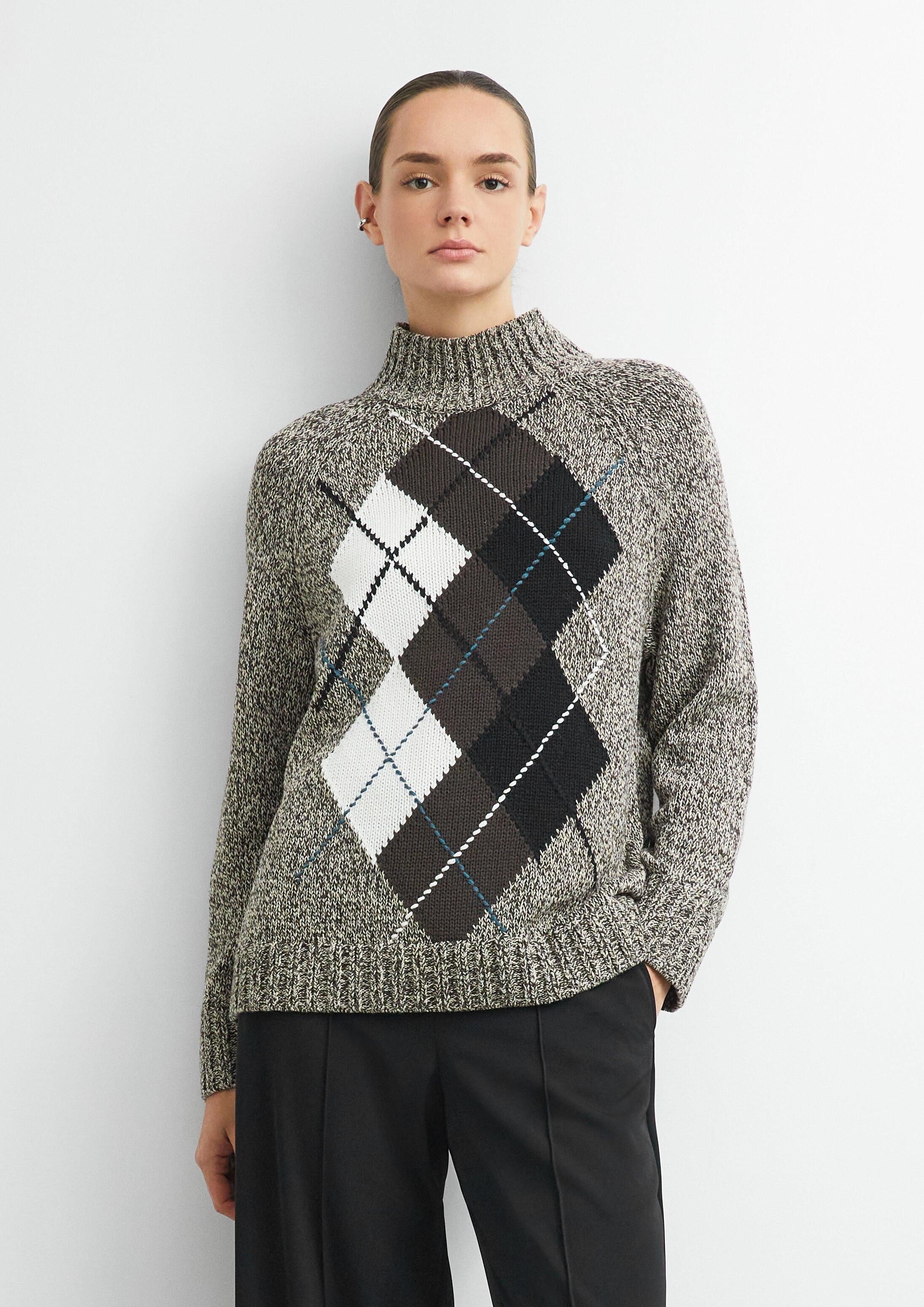 comma Longpullover Strickpullover Mouliné-Strickpullover mit Intarsien-Motiv