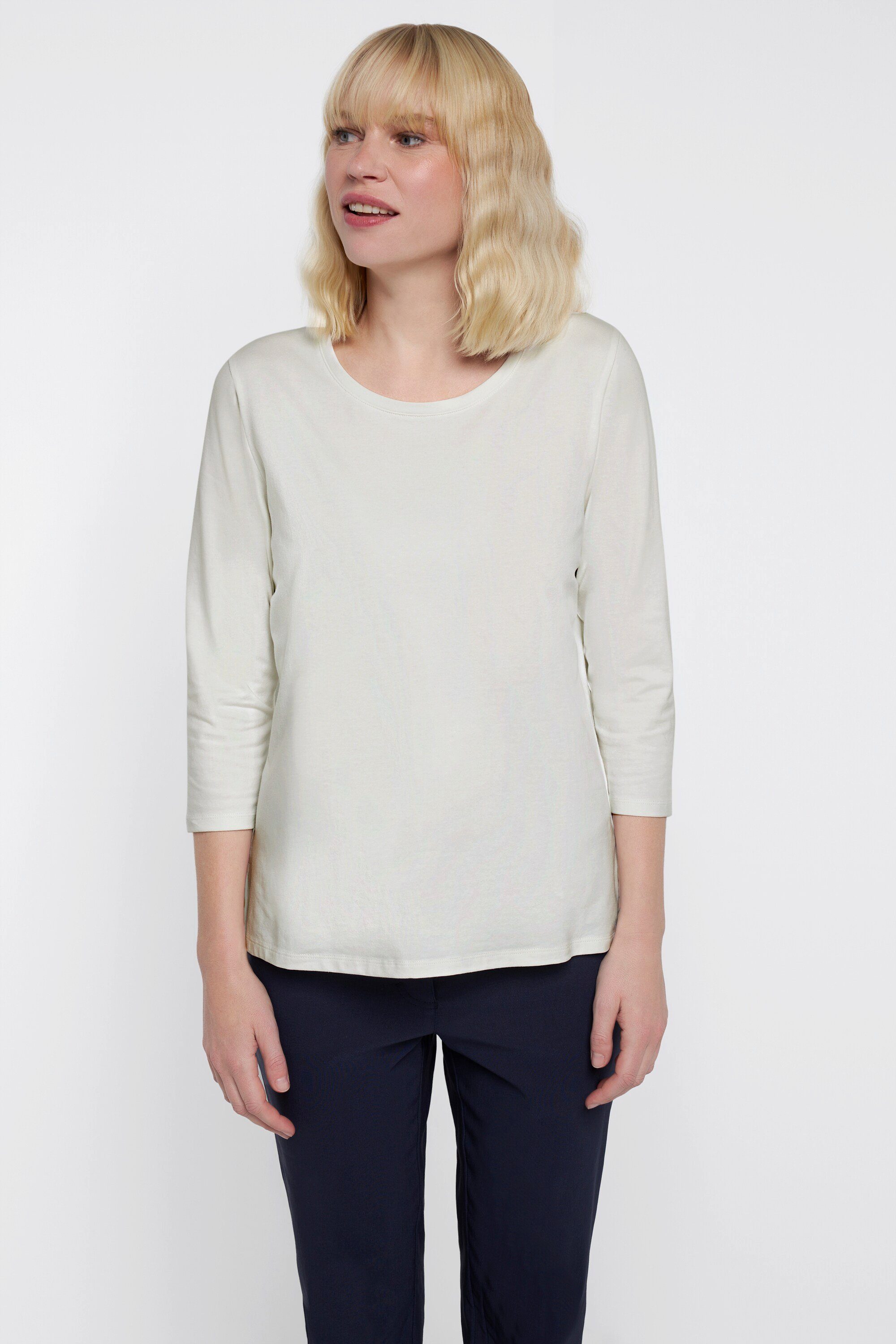 Laura offwhite gerundeter Saum Shirt Langarm Rundhalsshirt Gina Rundhals