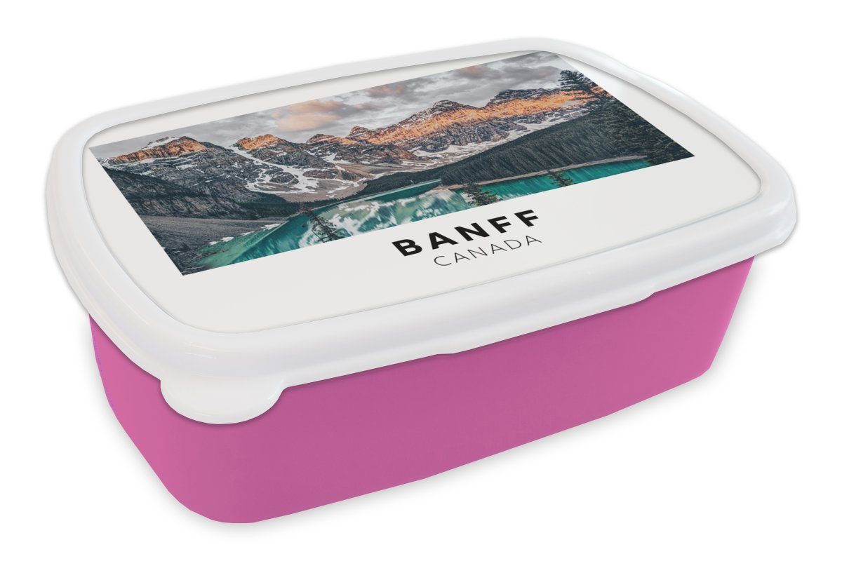 MuchoWow Lunchbox Kanada - Mädchen, Kinder, Kunststoff Erwachsene, Snackbox, - Wasser, Berge rosa für Brotbox Brotdose Kunststoff, (2-tlg)