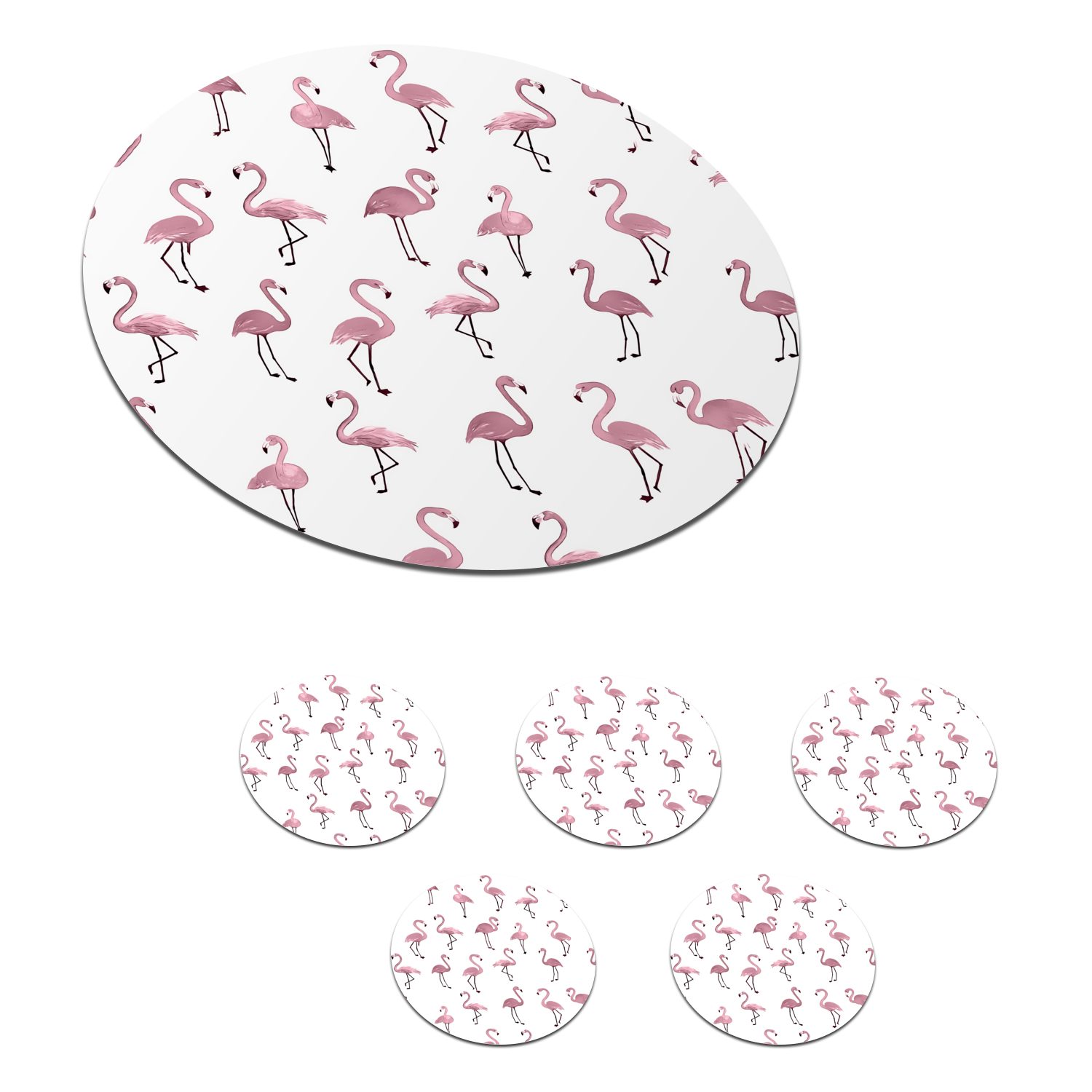 MuchoWow Glasuntersetzer Flamingo - Rosa - Muster - Illustration, Zubehör für Gläser, 6-tlg., Getränkeuntersetzer, Tassenuntersetzer, Korkuntersetzer, Tasse, Becher
