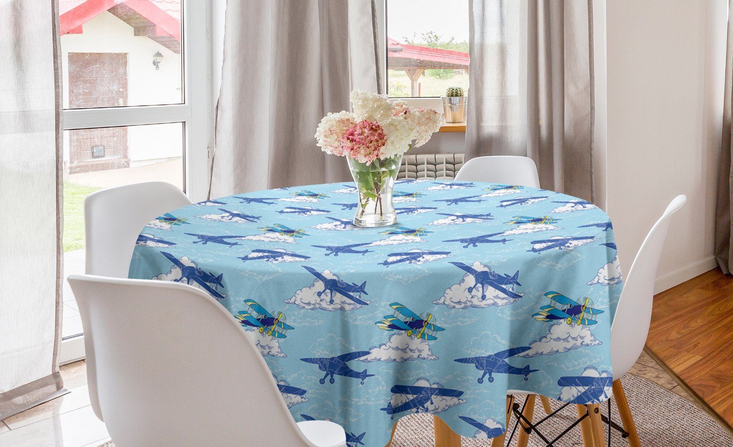 Abakuhaus Tischdecke Kreis Tischdecke Abdeckung für Esszimmer Küche Dekoration, Weinlese-Flugzeug Fliegen Crafts