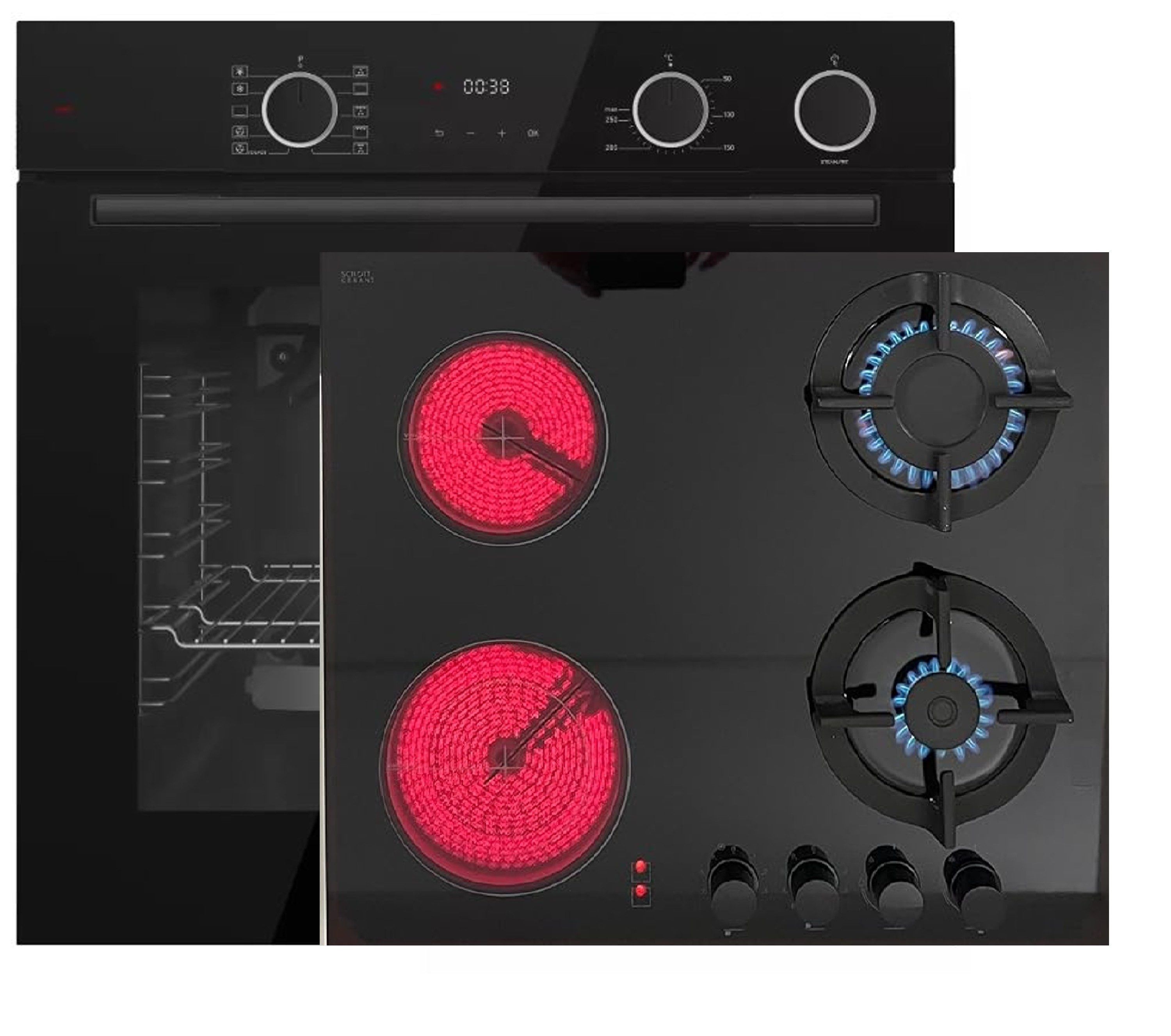 Böhme Elektro-Herd-Set Böhme Einbauherdset HB60F78DL+Hybrid Kombi Gas Elektro 60cm Kochfeld