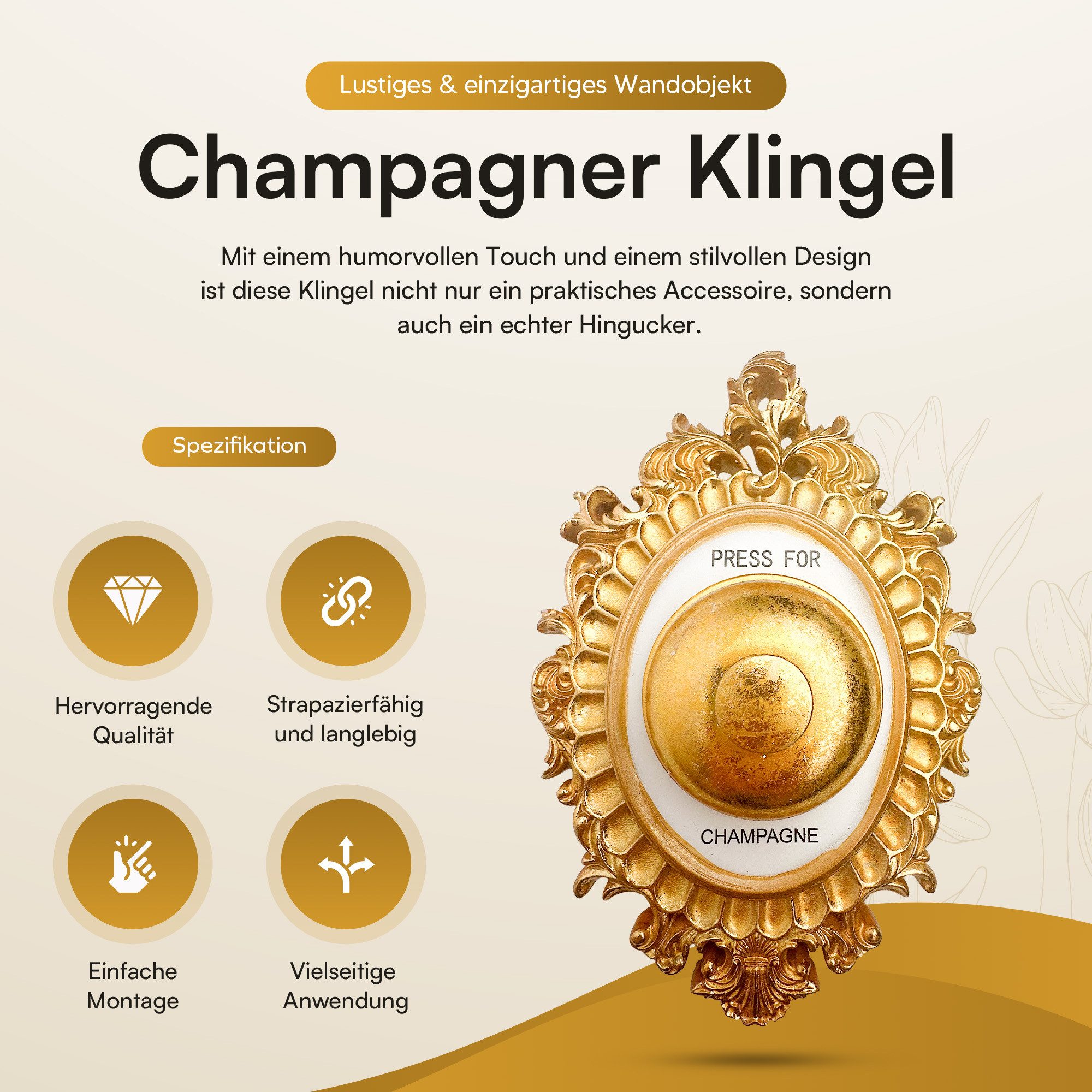 Topanbieter999 Wanddekoobjekt Champagnerklingel gold