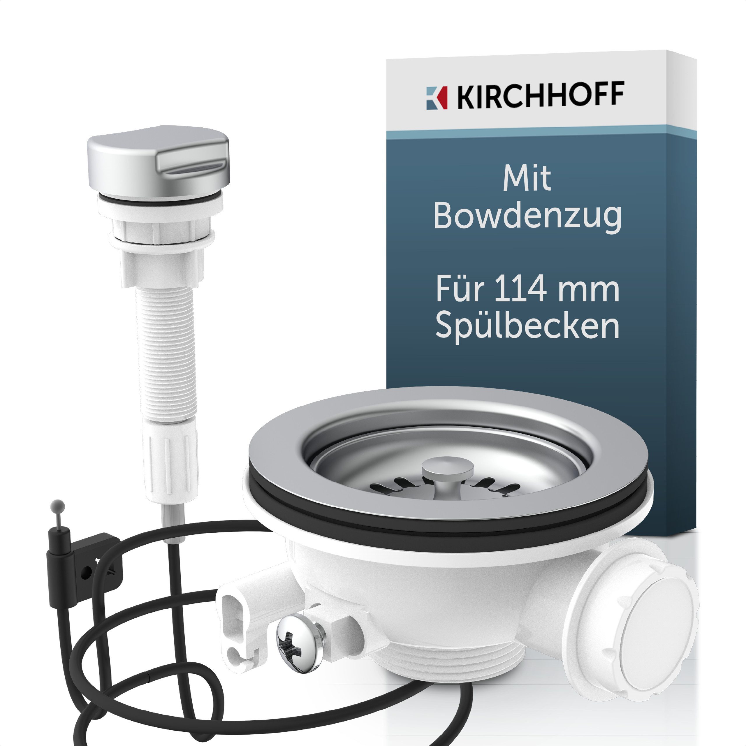 Kirchhoff Ablaufventil mit Bowdenzug, 1 1/2"AG, mit 1" Überlaufanschluss